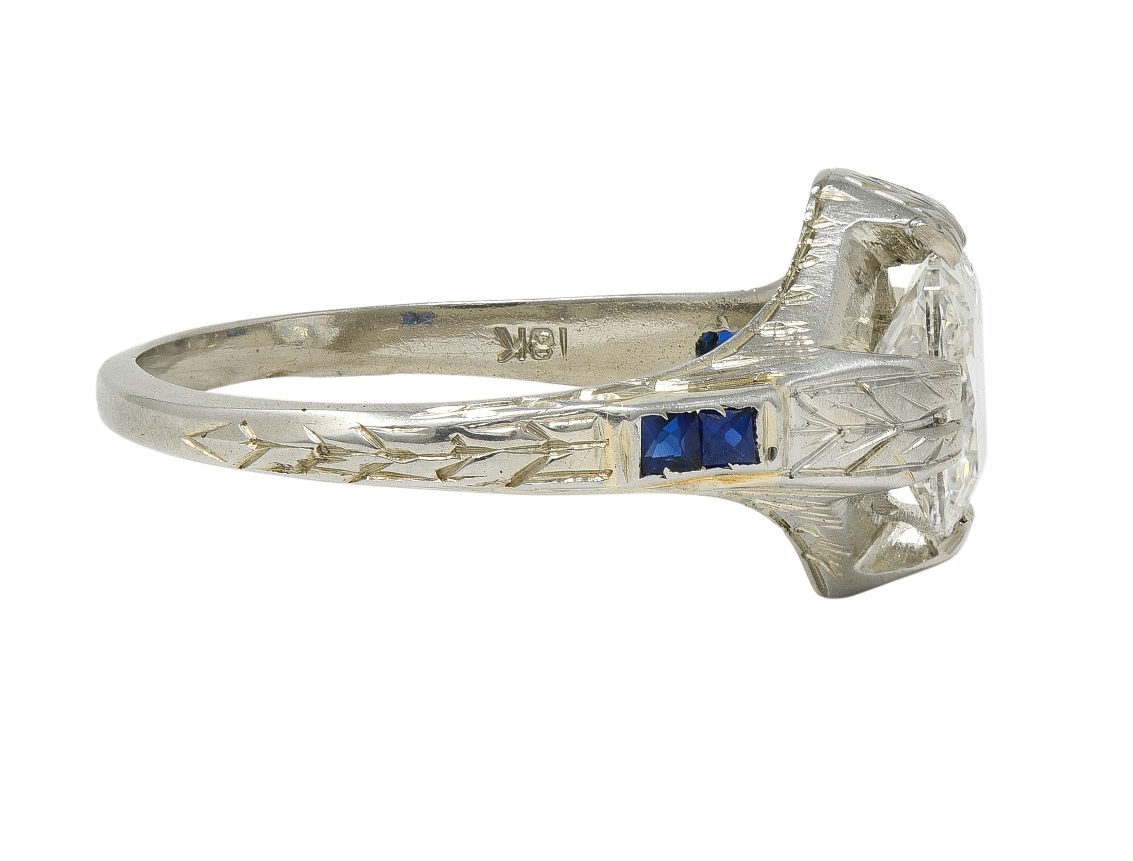 Art Deco 1.36 CTW Mine Diamond 18K Gold Vintage Wheat Compass Engagement Ring