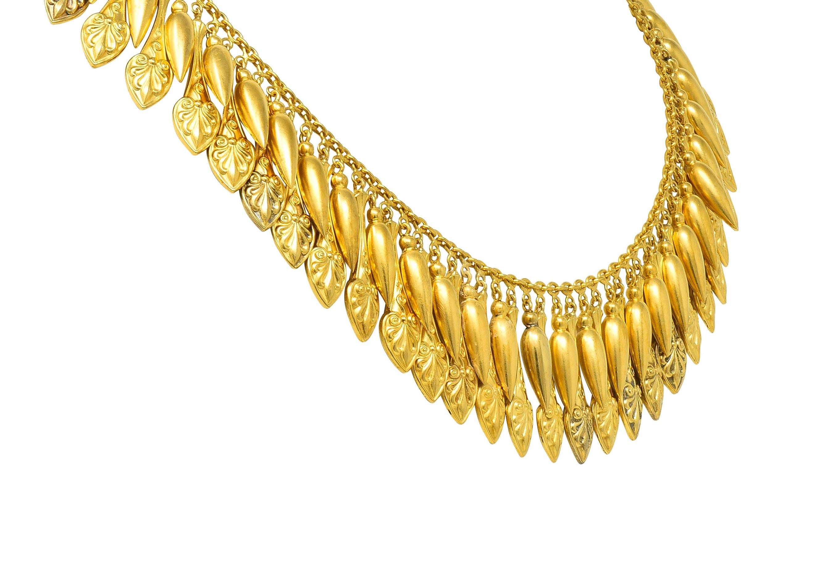 Victorian Etruscan Revival 18 Karat Yellow Gold Antique Fringe Drop Necklace