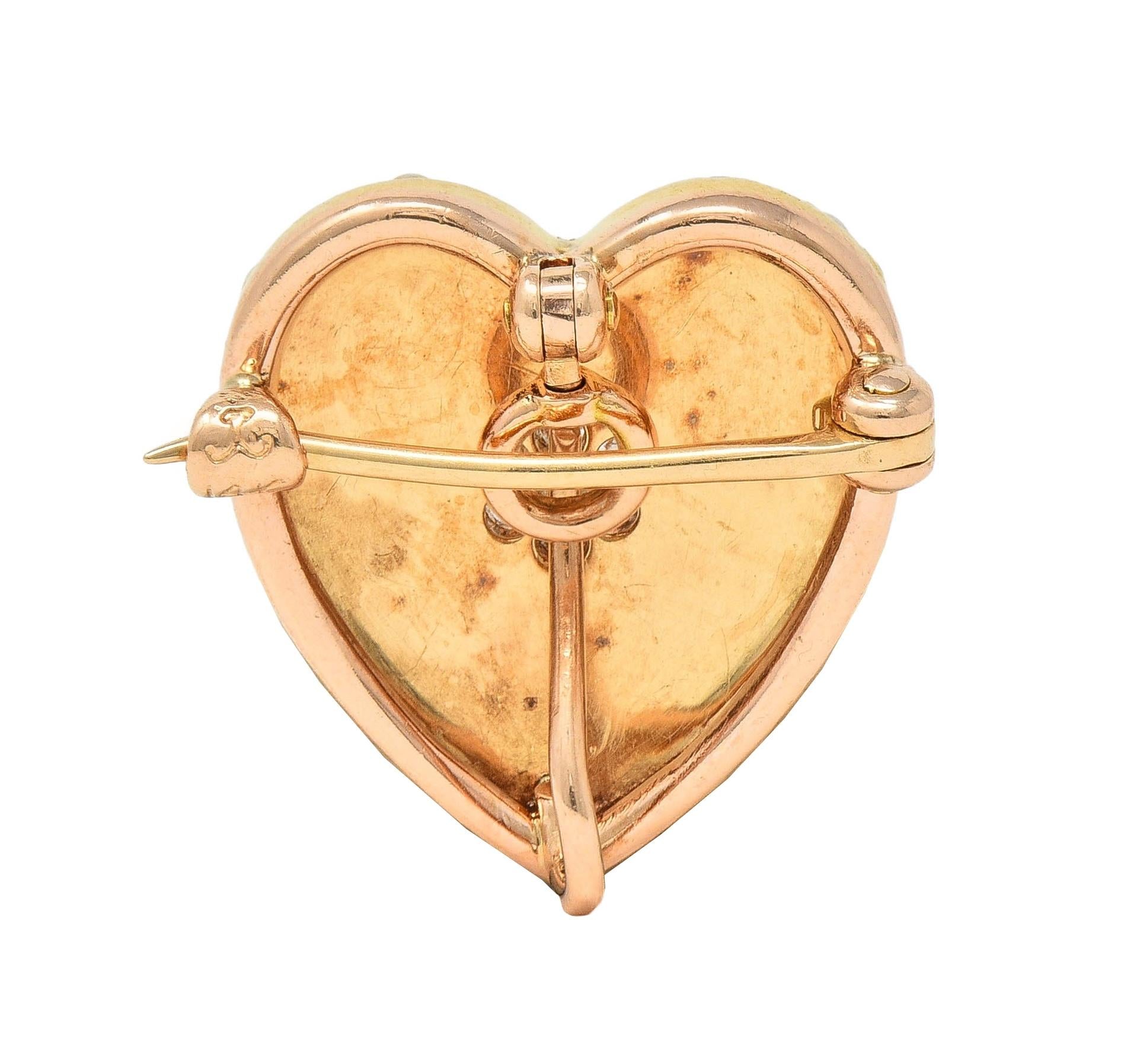 Krementz Victorian Diamond Pearl 14K Gold Antique Puffy Heart Pendant Brooch