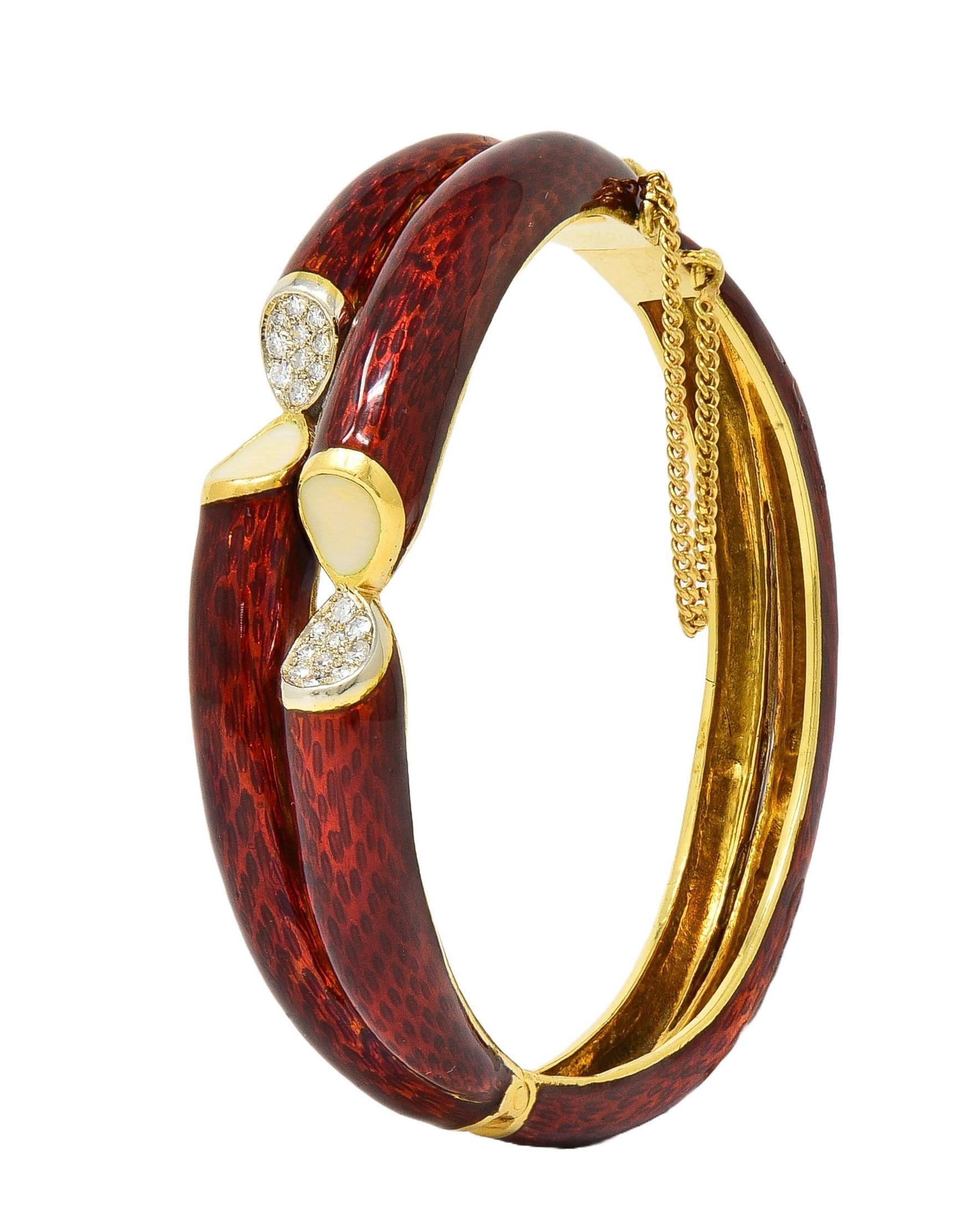 Cartier 1960's Diamond Red Enamel 18 Karat Gold Vintage Bangle Bracelet