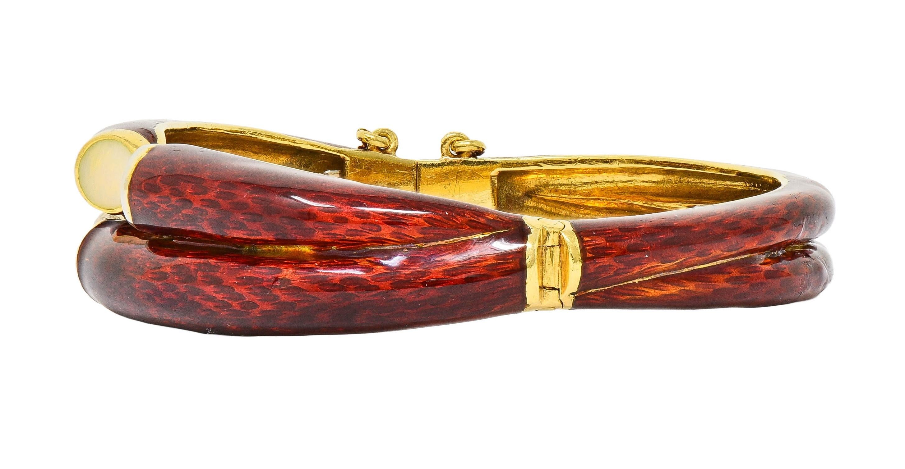 Cartier 1960's Diamond Red Enamel 18 Karat Gold Vintage Bangle Bracelet