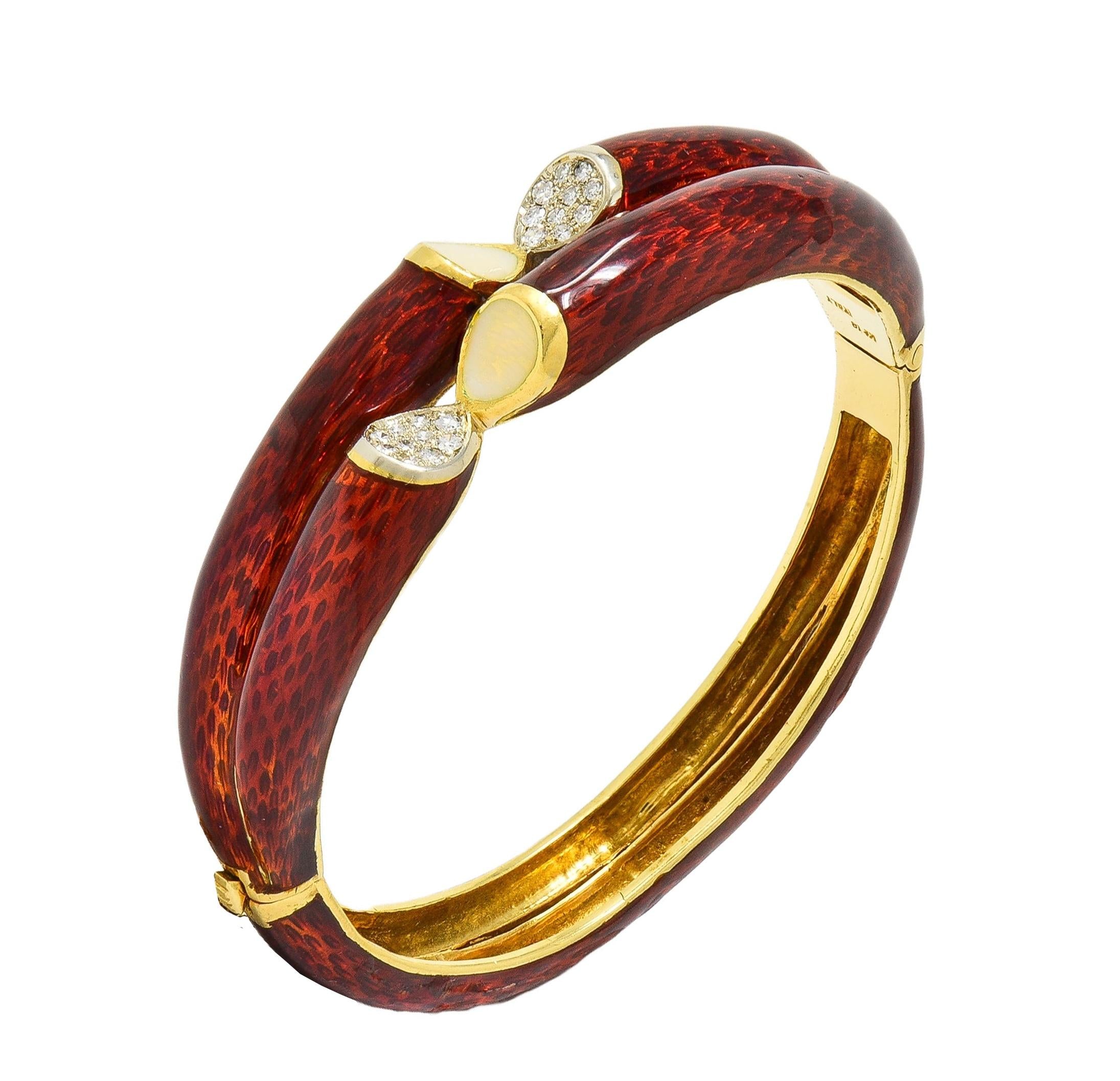 Cartier 1960's Diamond Red Enamel 18 Karat Gold Vintage Bangle Bracelet