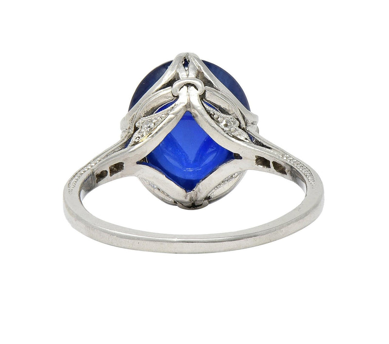Art Deco 7.25 CTW No Heat Ceylon Sapphire Diamond Platinum Ribbon Antique Ring