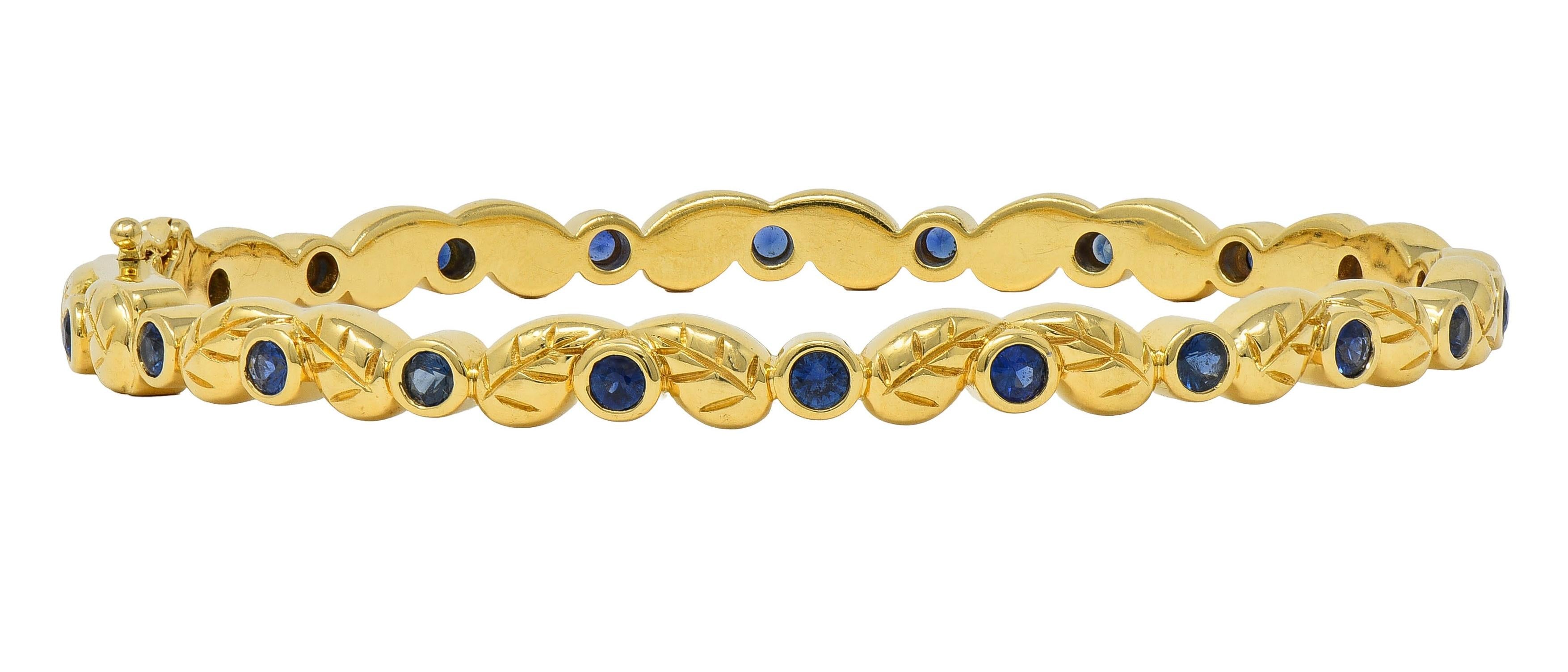 Temple St. Clair 1.75 CTW Sapphire 18 Karat Yellow Gold Leaf Bangle Bracelet