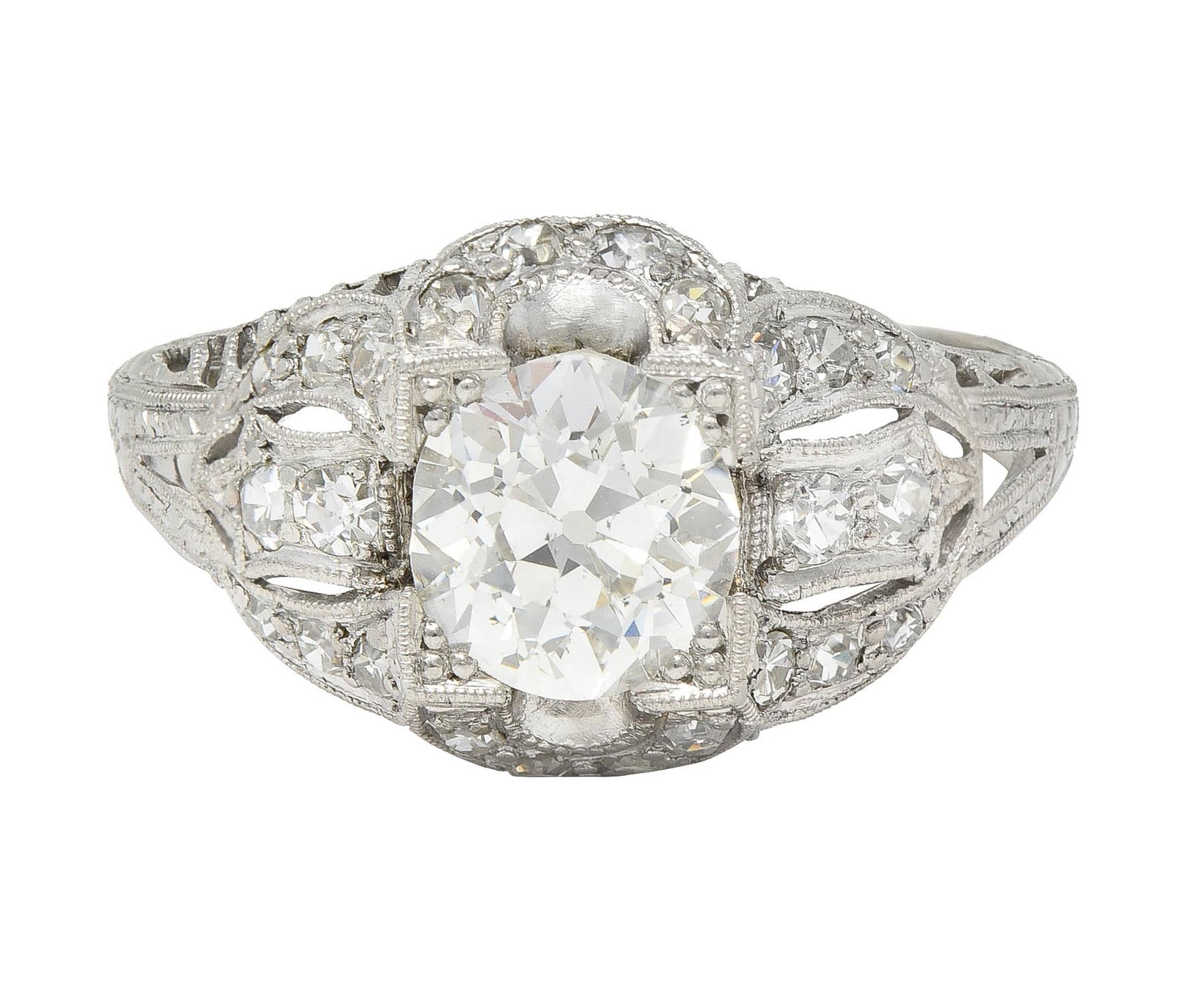 Art Deco 1.79 CTW European Diamond Platinum Quatrefoil Antique Engagement Ring