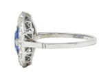 Art Deco No Heat Ceylon Sapphire Diamond Platinum Vintage Halo Ring GIA