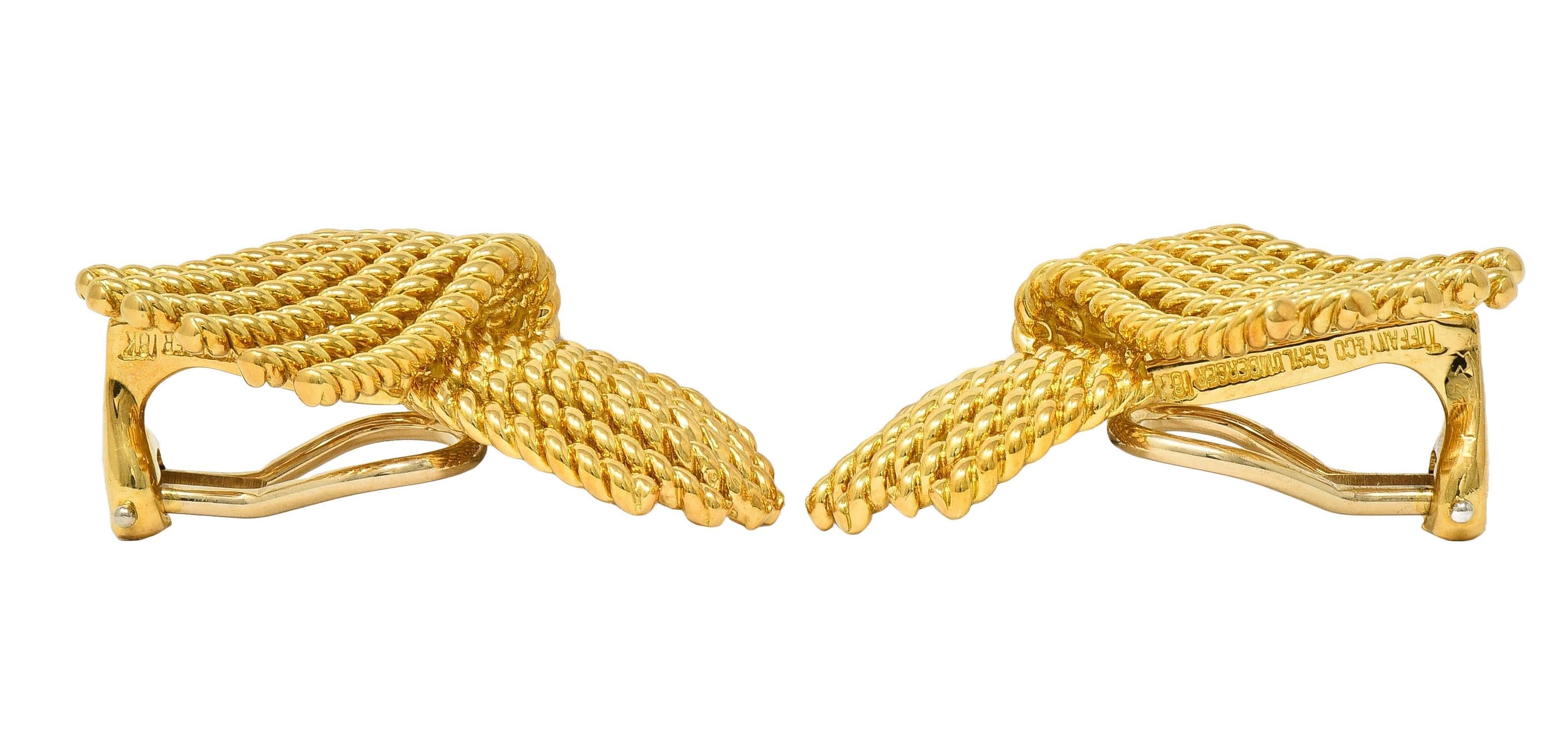 Schlumberger Tiffany & Co. 18 Karat Yellow Gold Vintage Fanning Rope Earrings