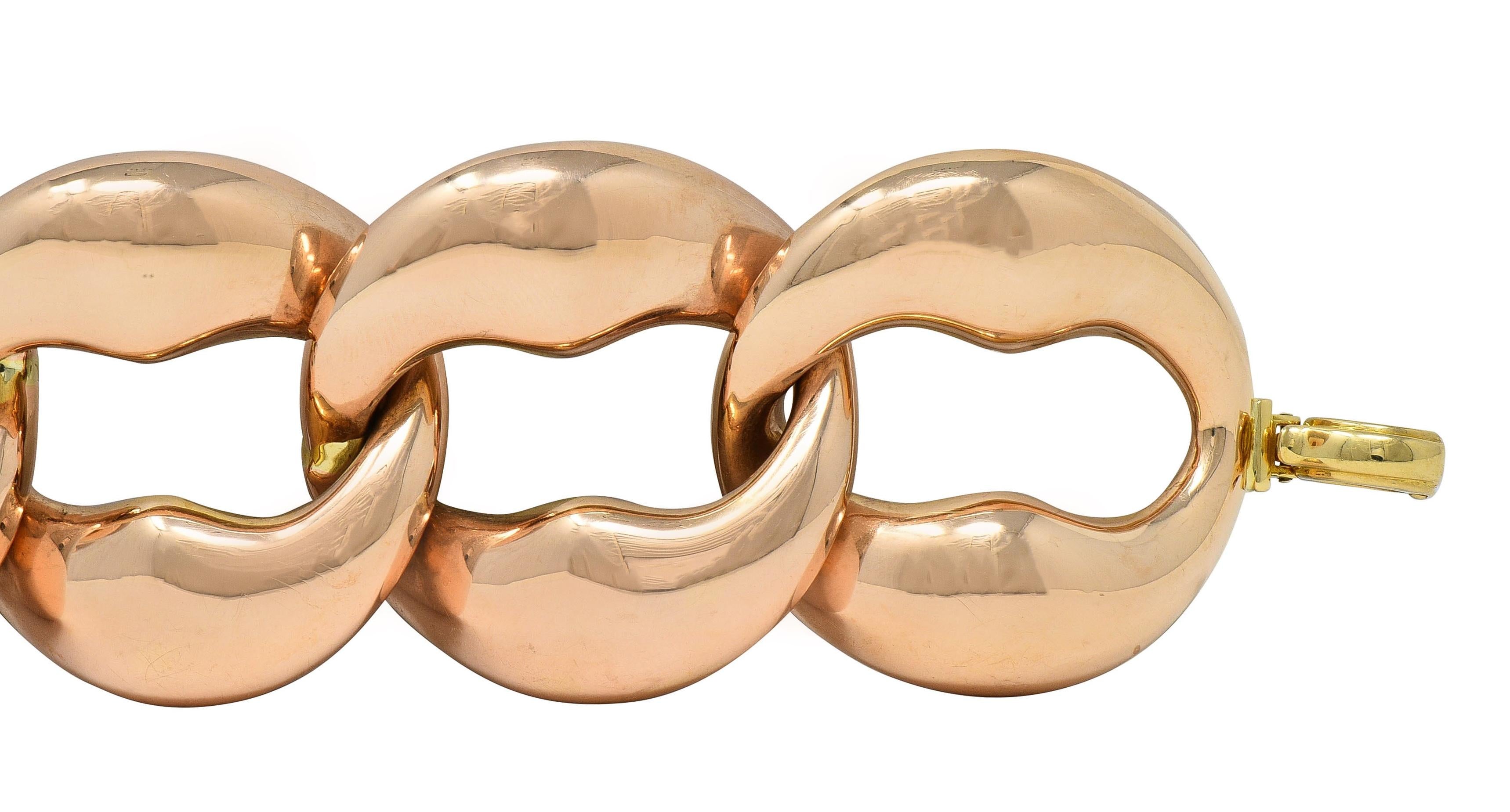 1980's 14 Karat Two-Tone Rose Gold Puffed Vintage Curb Link Bracelet