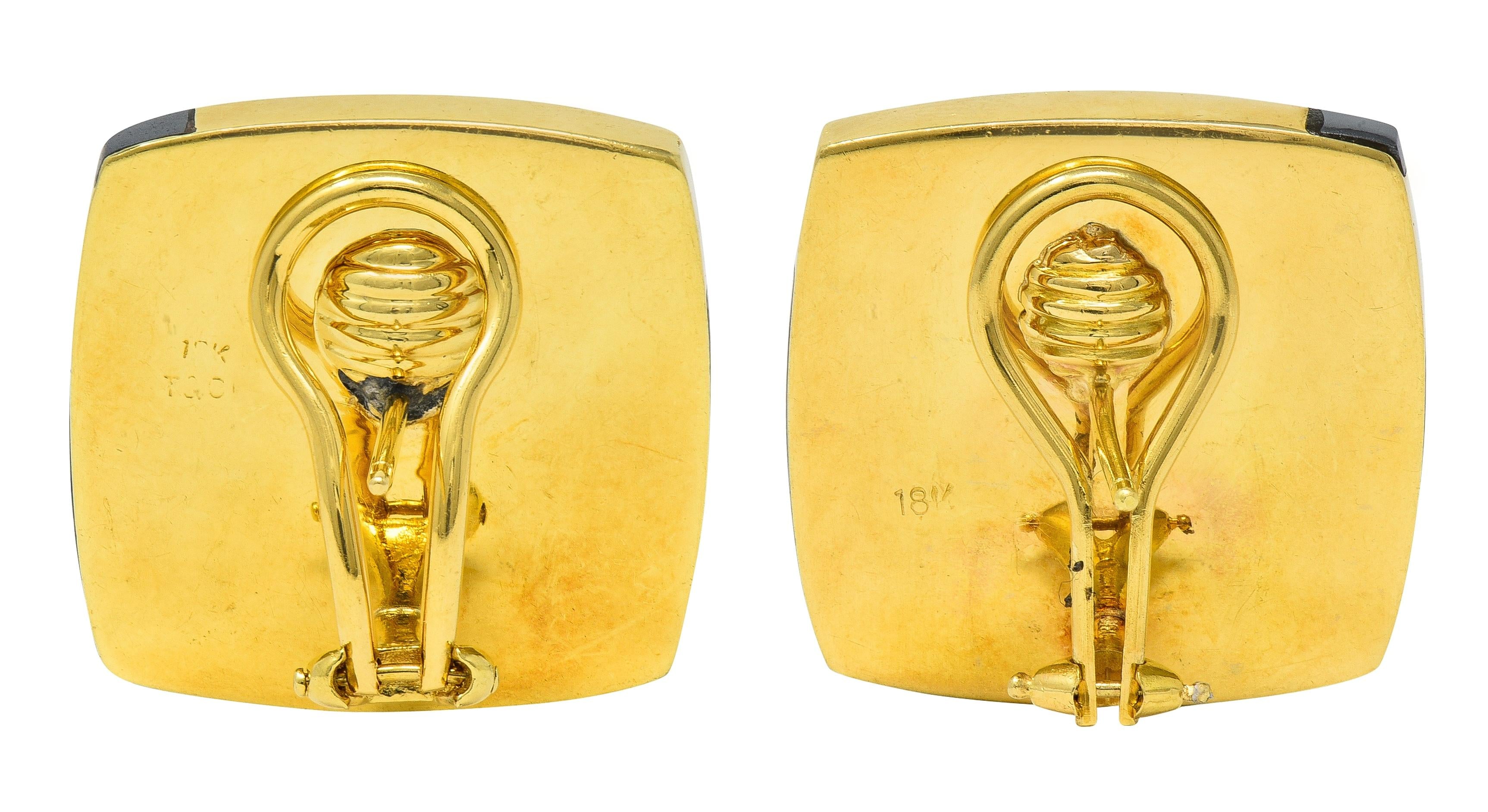 Tiffany & Co. Mother-Of-Pearl Hematite 18K Gold Vintage Cushion Inlay Earrings