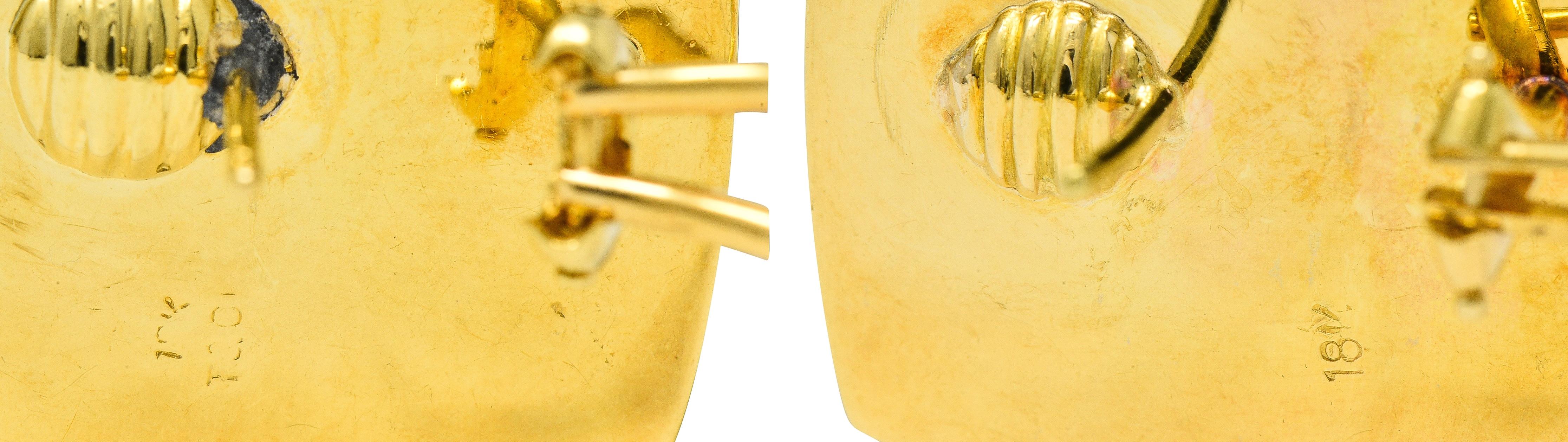 Tiffany & Co. Mother-Of-Pearl Hematite 18K Gold Vintage Cushion Inlay Earrings