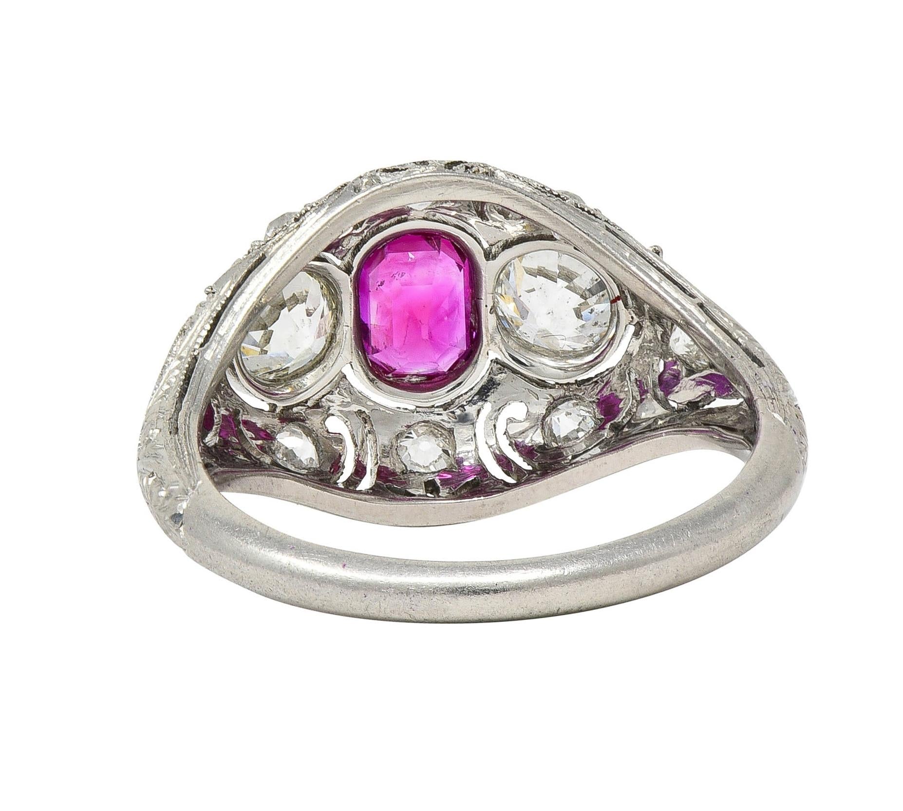 Art Deco 1.75 CTW No Heat Burma Ruby Diamond Platinum Vintage Bombé Ring GIA