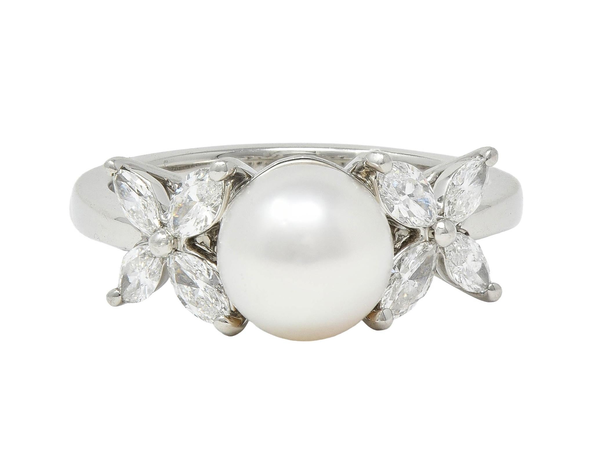 Tiffany & Co. Contemporary Akoya Pearl Diamond Platinum Victoria Cluster Ring