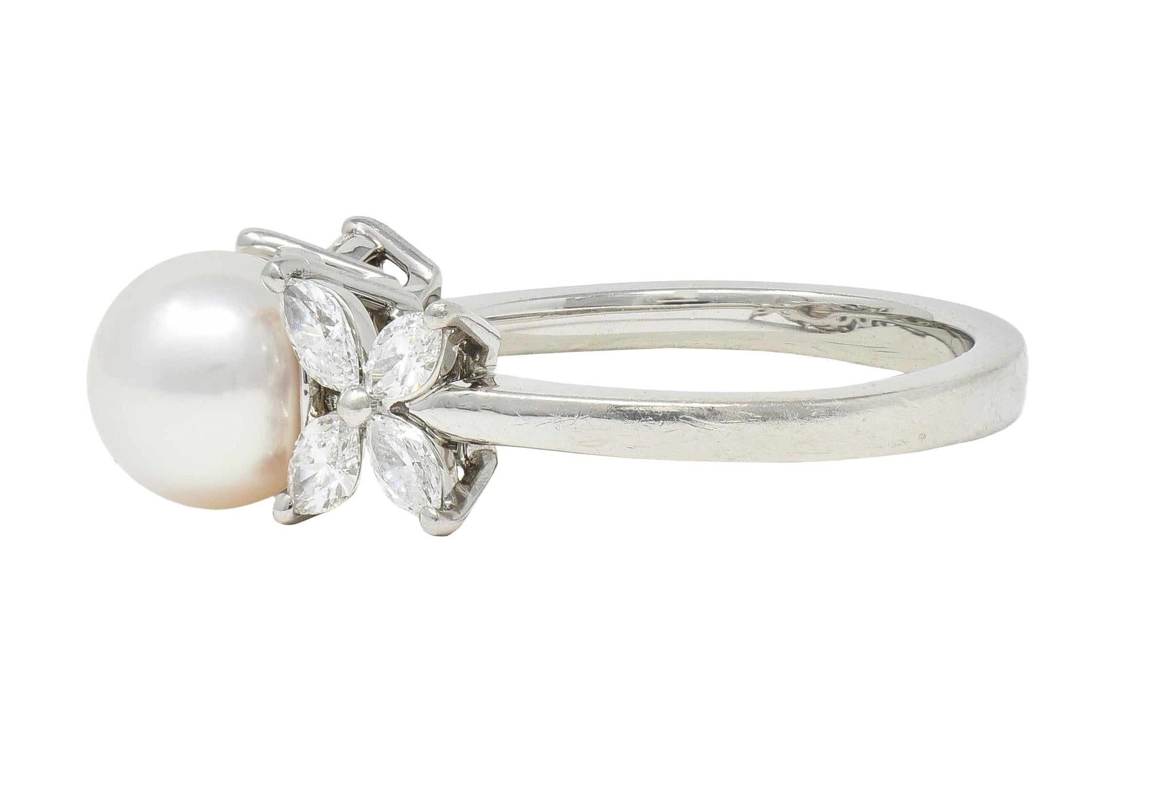 Tiffany & Co. Contemporary Akoya Pearl Diamond Platinum Victoria Cluster Ring