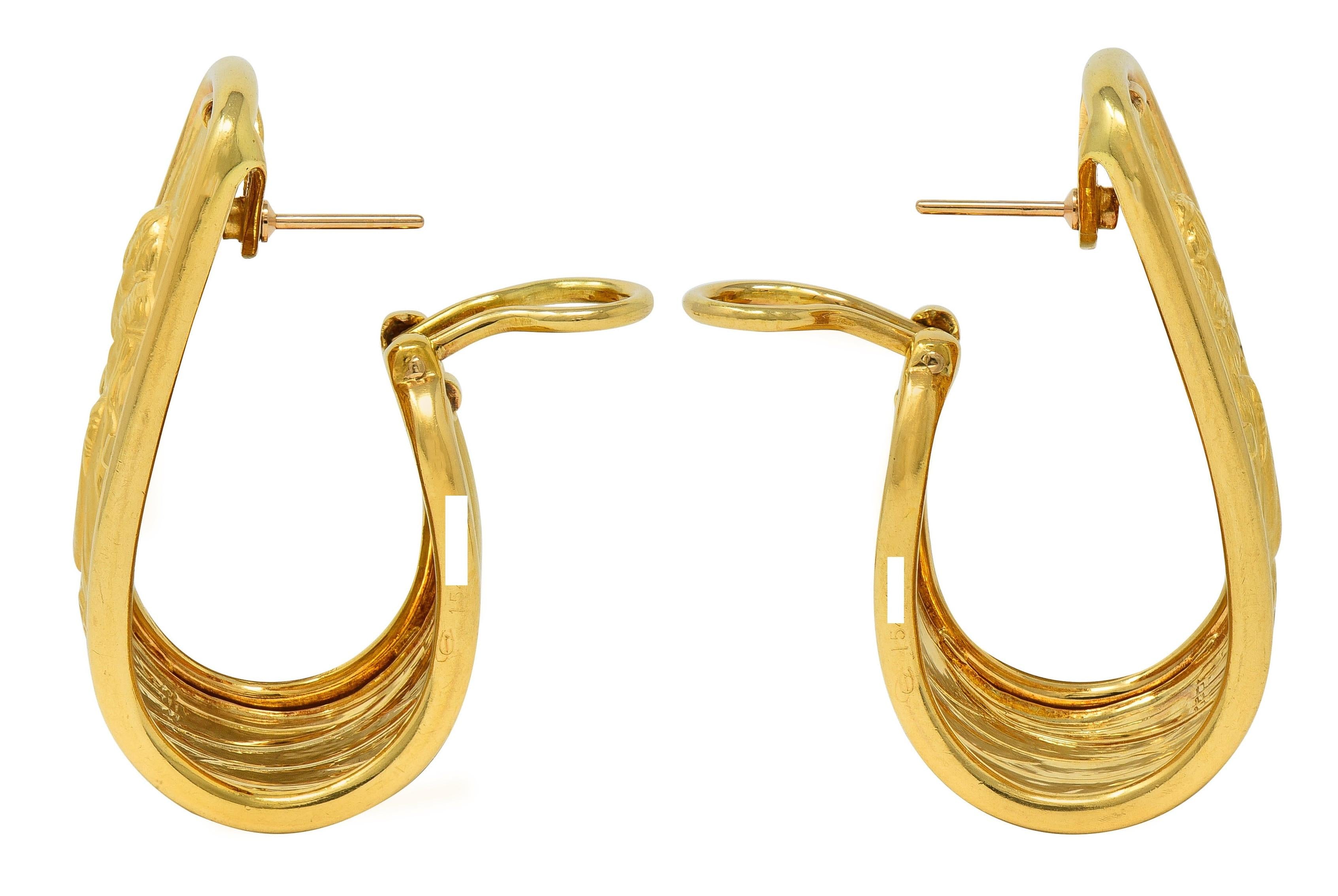 Carrera y Carrera 1990 18K Gold Romeo & Juliet J-Hoop Vintage Ear-Clip Earrings