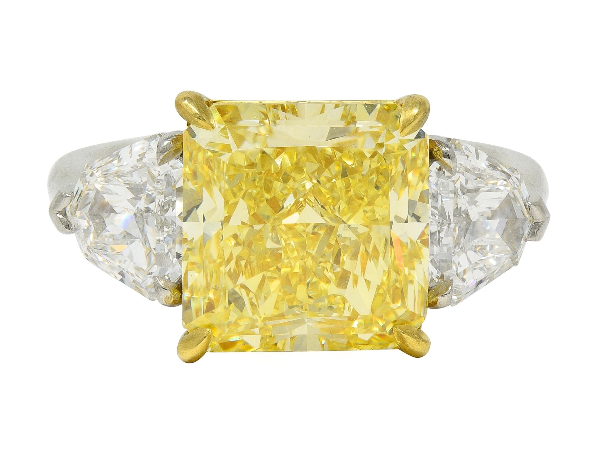 7.31 CTW Fancy Intense Yellow Diamond Platinum 18K Gold Engagement Ring GIA