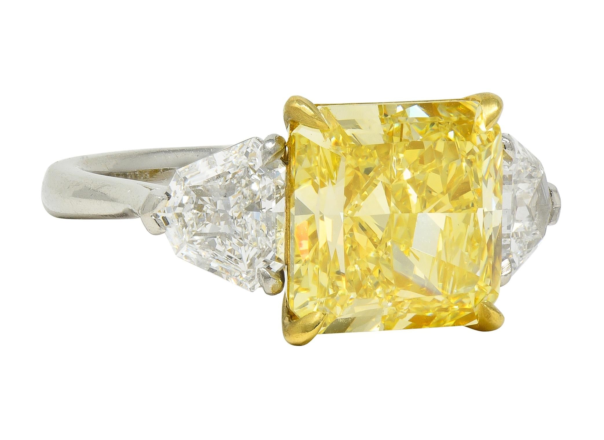 7.31 CTW Fancy Intense Yellow Diamond Platinum 18K Gold Engagement Ring GIA