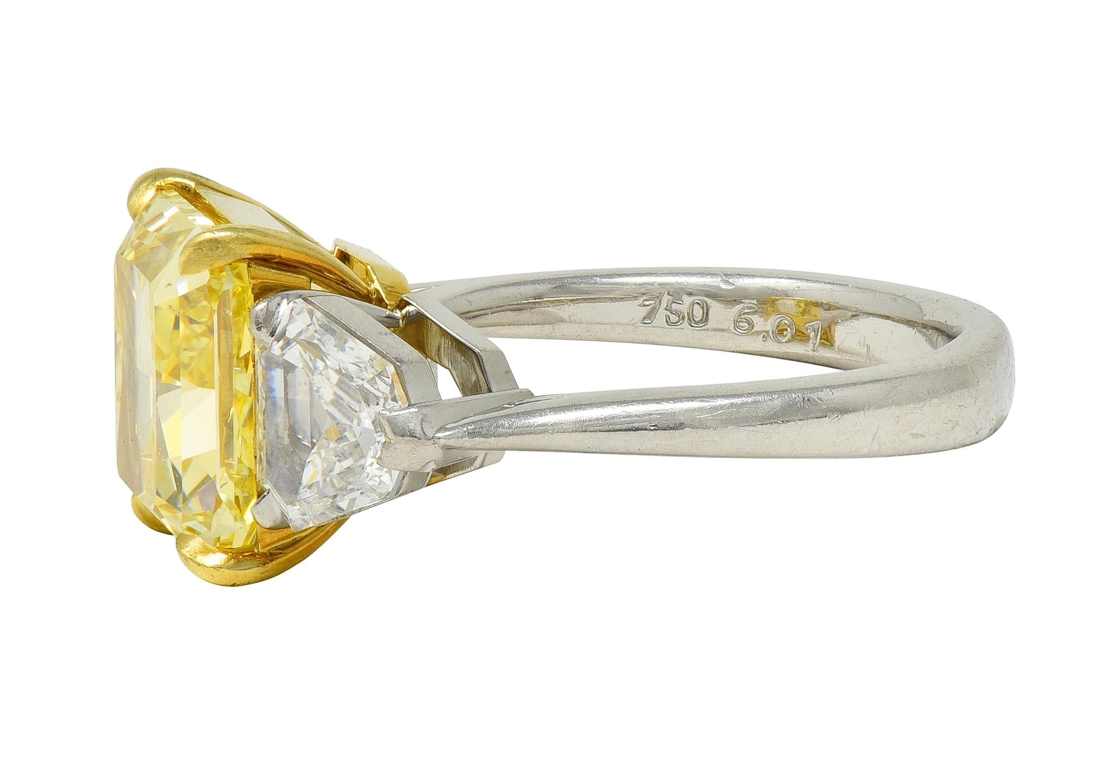 7.31 CTW Fancy Intense Yellow Diamond Platinum 18K Gold Engagement Ring GIA