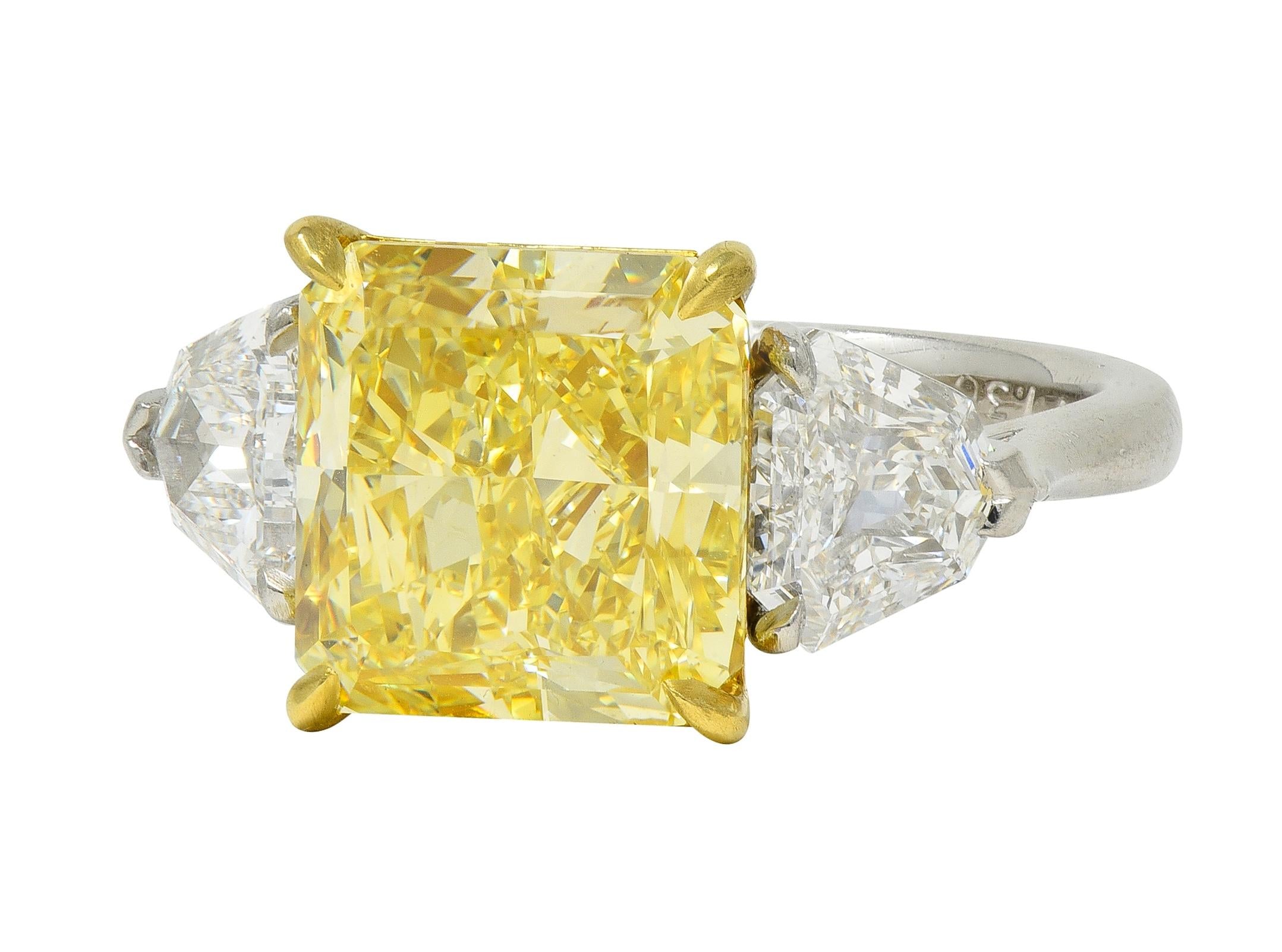 7.31 CTW Fancy Intense Yellow Diamond Platinum 18K Gold Engagement Ring GIA