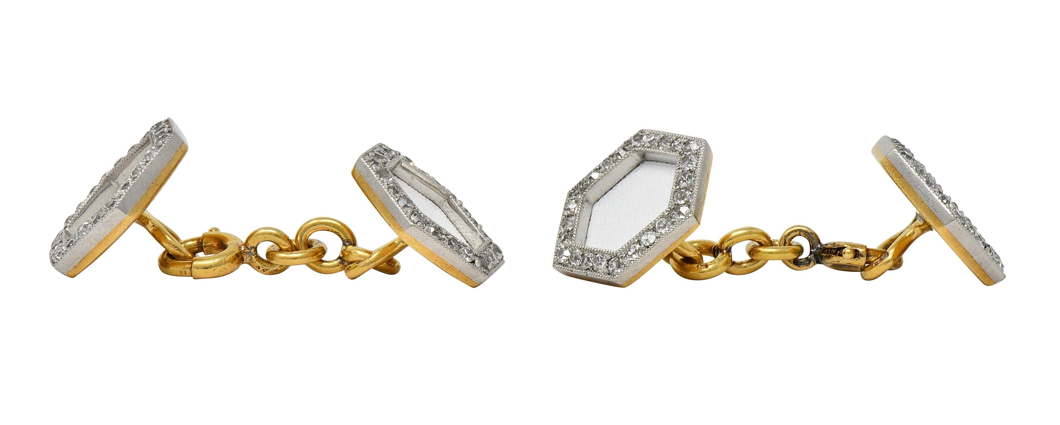 Cartier French Edwardian Diamond Platinum 18K Gold Antique Cufflink Dress Set