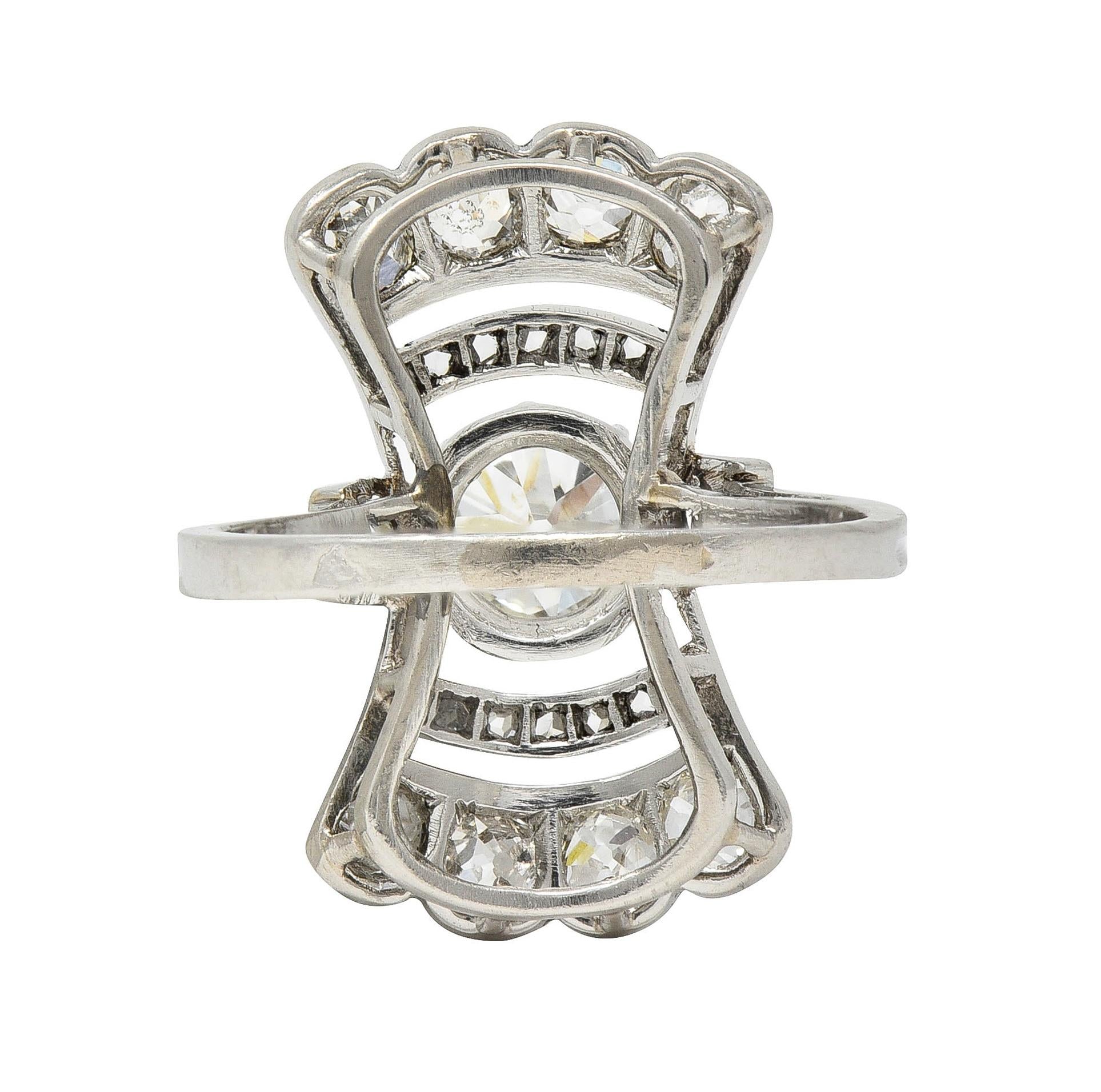 French Art Deco 1.70 CTW Diamond Platinum Fanning Antique Dinner Ring