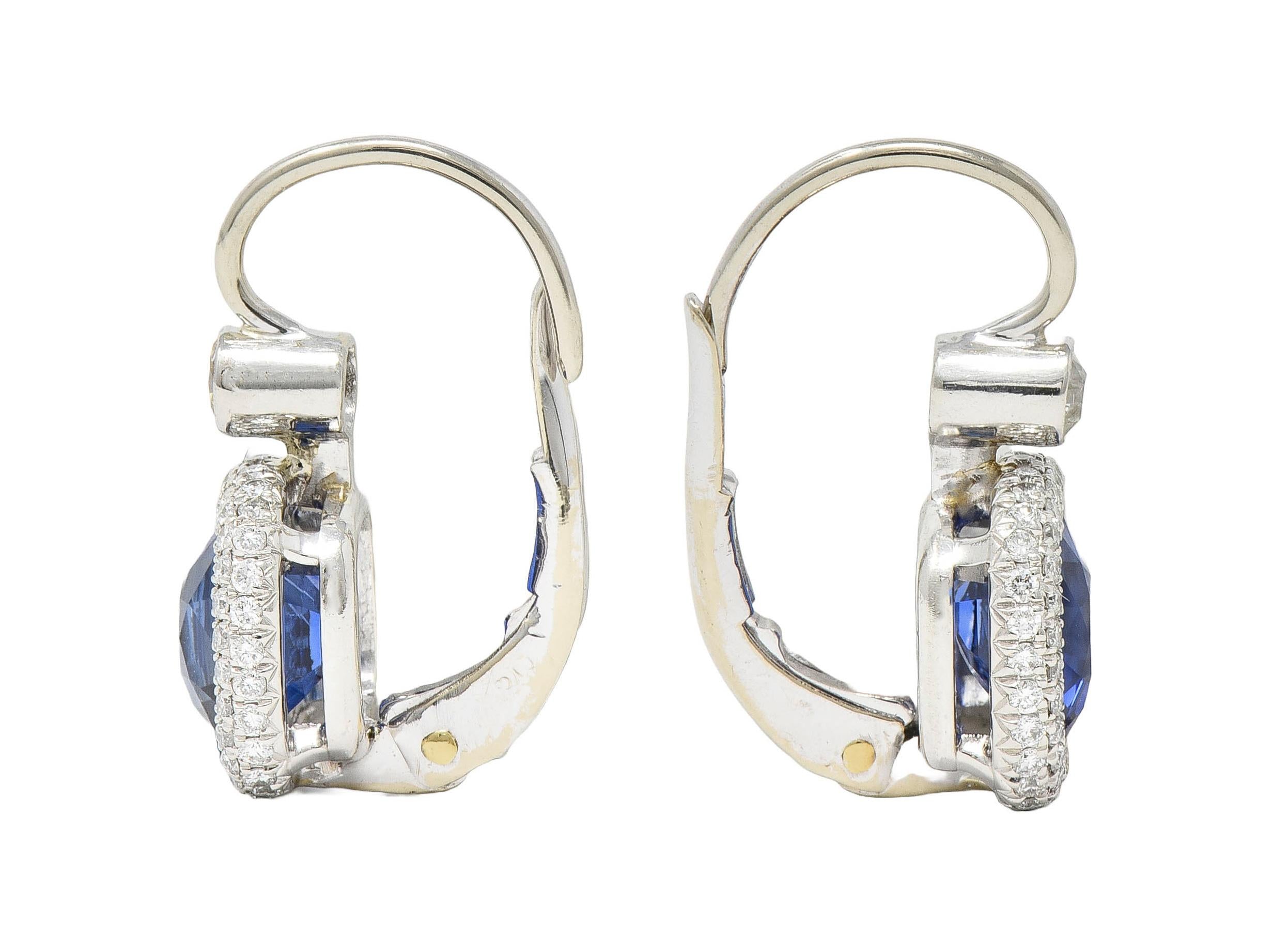 Contemporary 2.90 CTW Sapphire Diamond Platinum Halo Drop Earrings