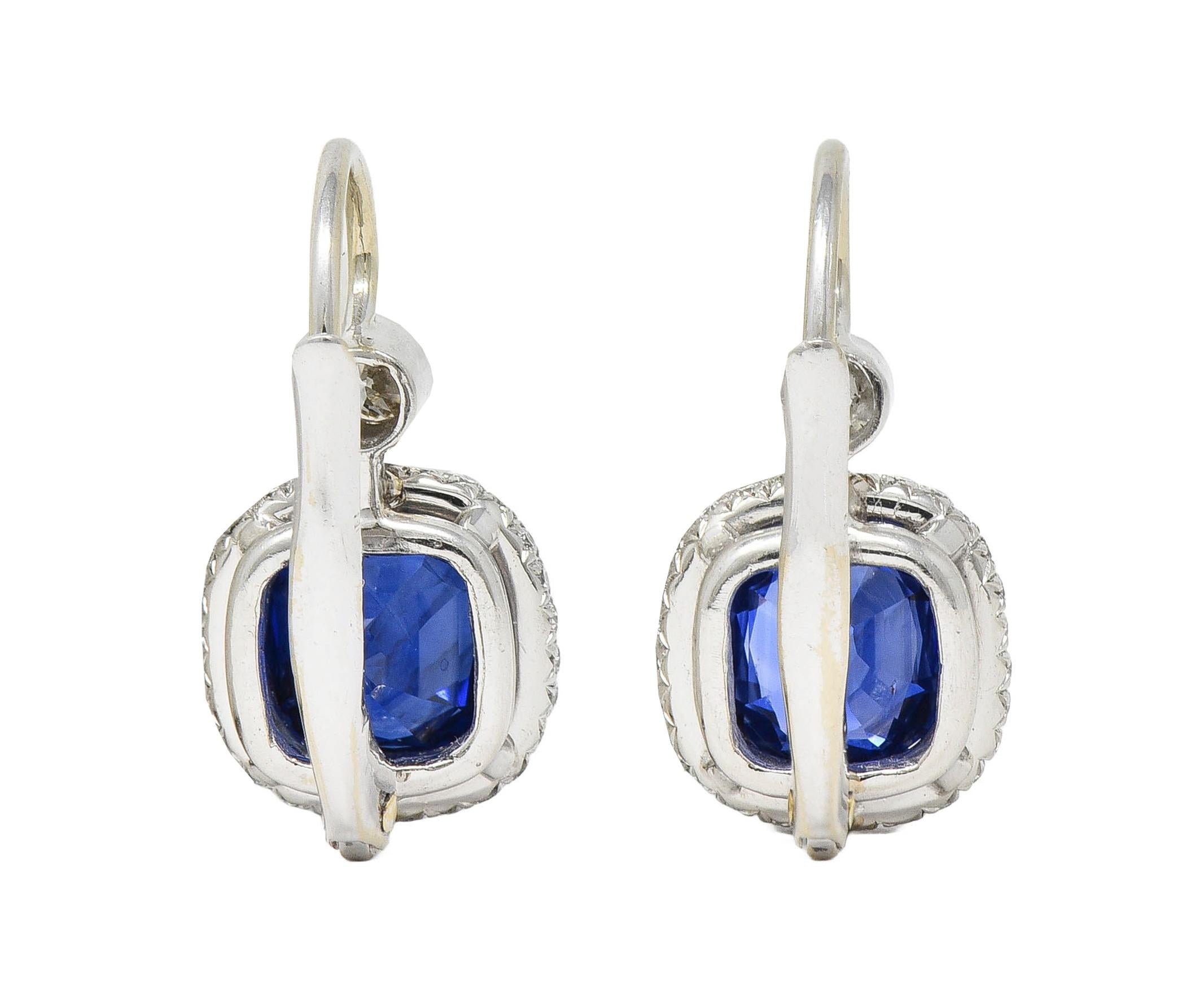 Contemporary 2.90 CTW Sapphire Diamond Platinum Halo Drop Earrings