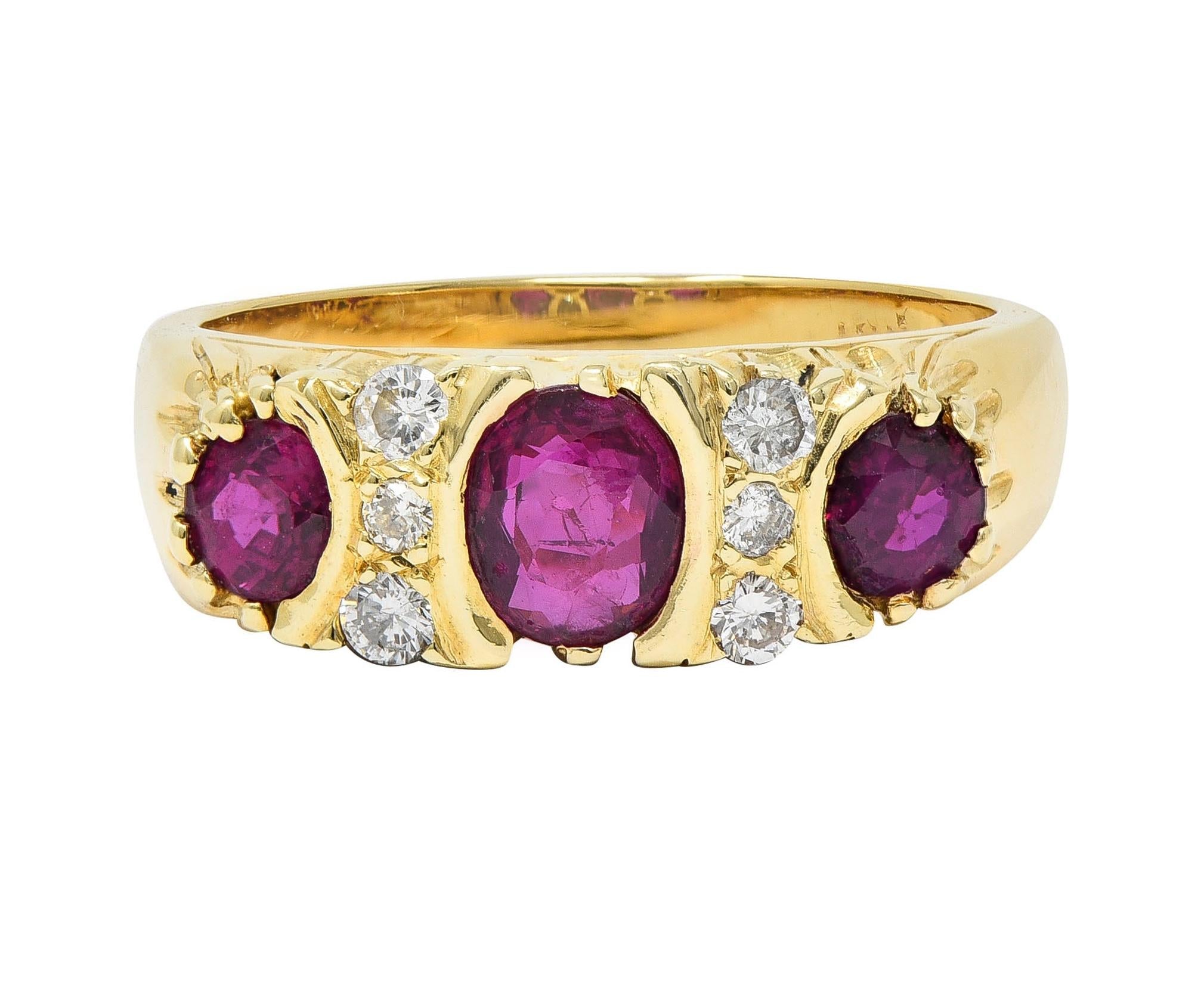 1980's 1.25 CTW Ruby Diamond 18 Karat Yellow Gold Vintage Band Ring