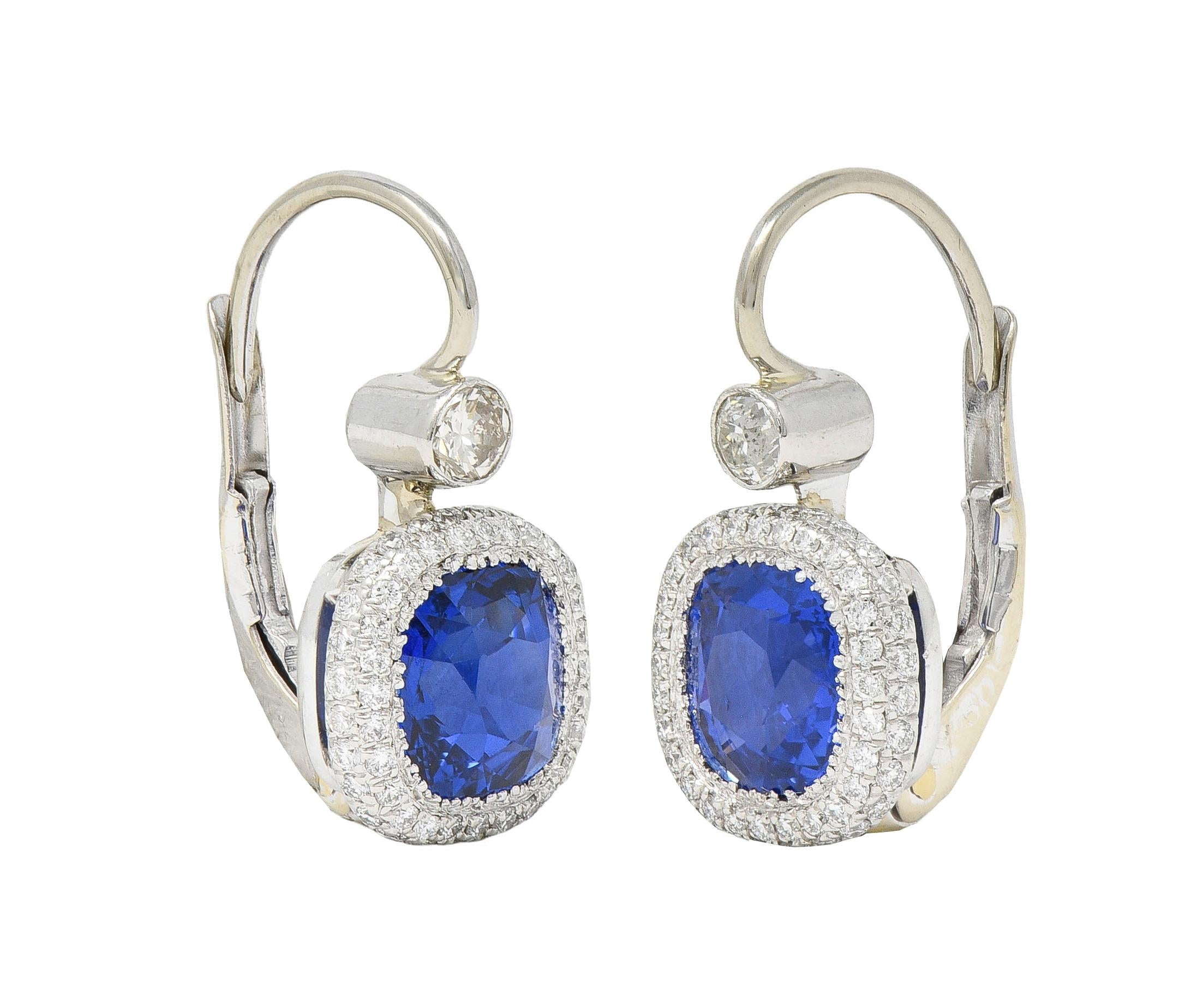 Contemporary 2.90 CTW Sapphire Diamond Platinum Halo Drop Earrings