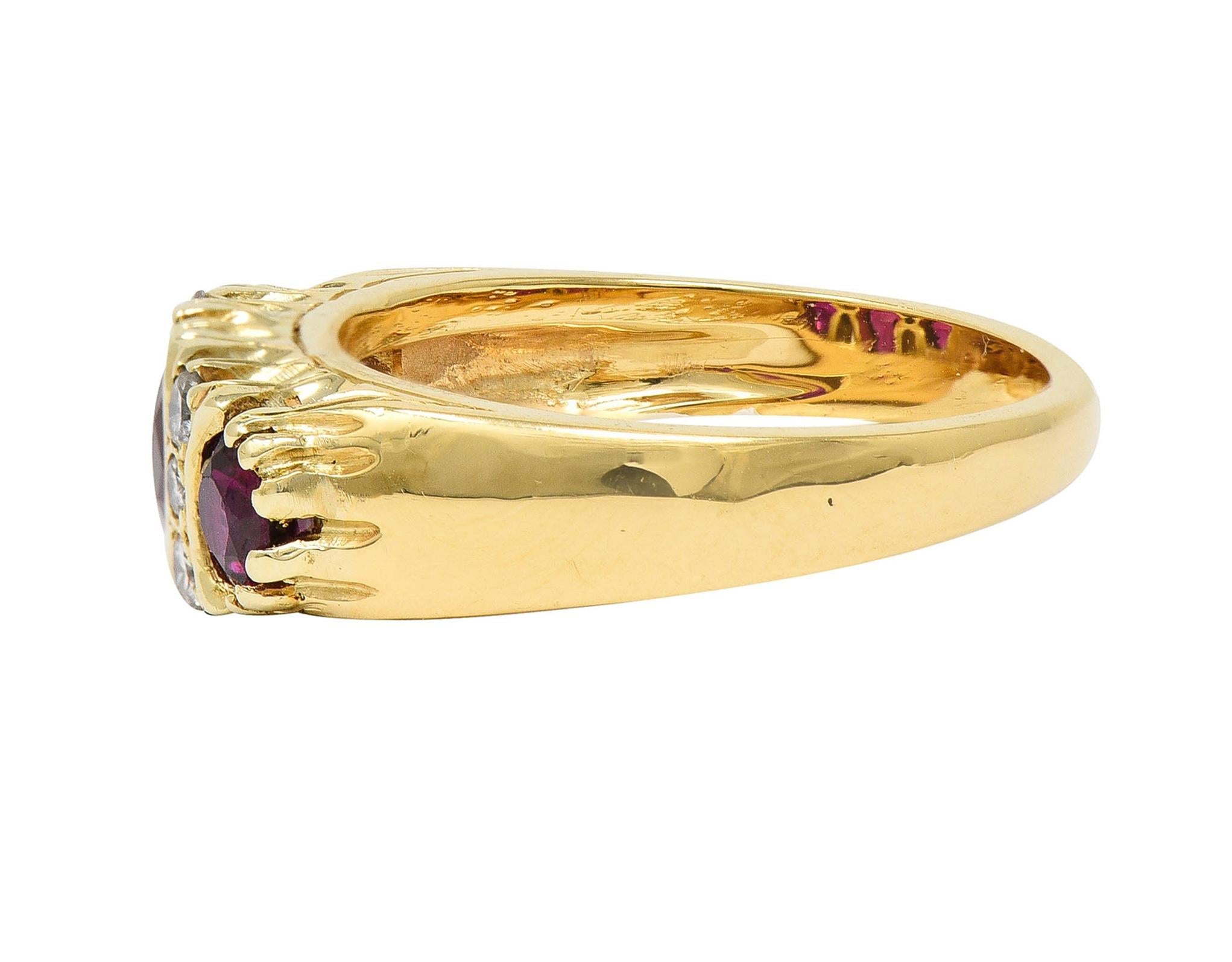 1980's 1.25 CTW Ruby Diamond 18 Karat Yellow Gold Vintage Band Ring