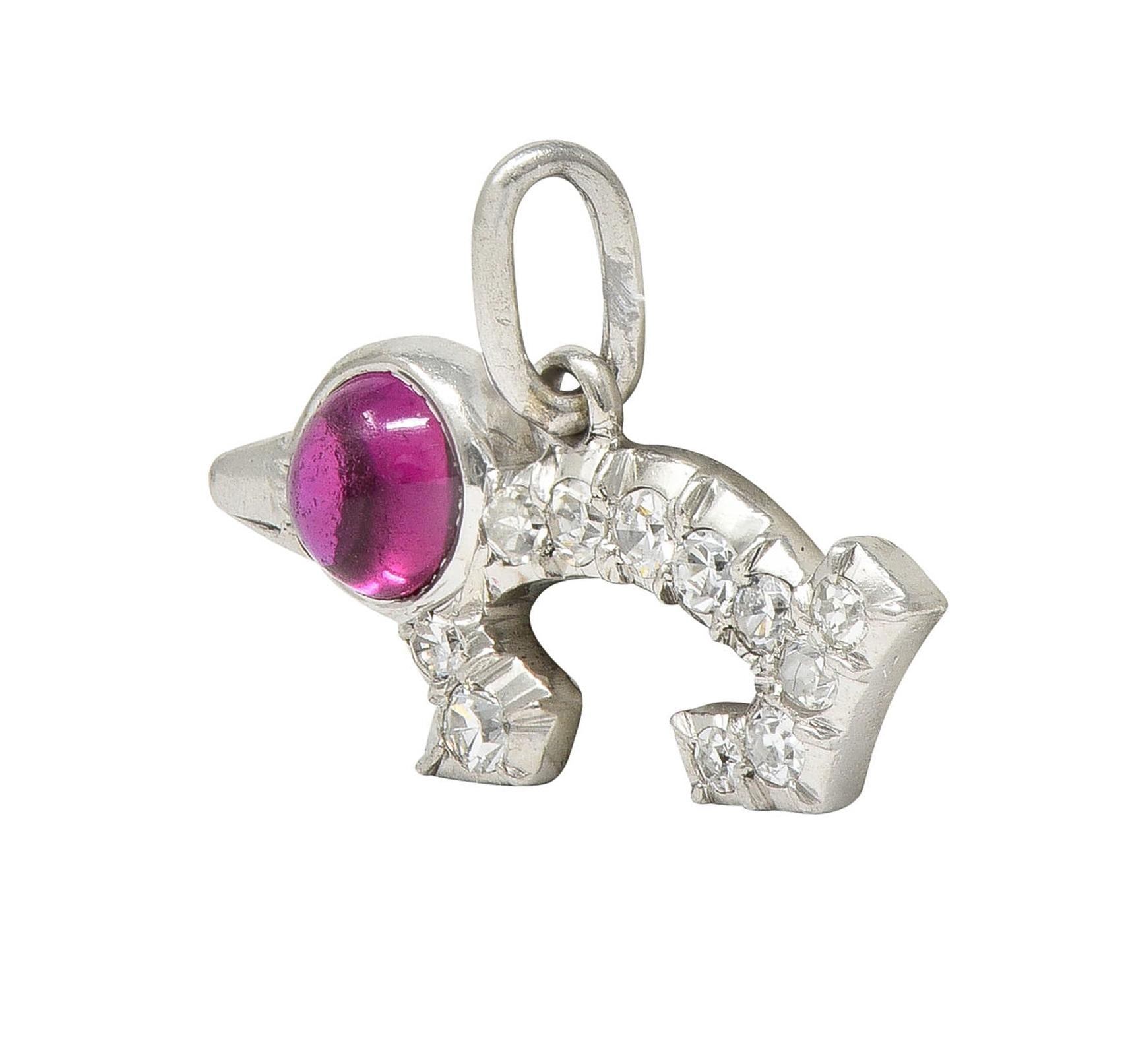 Art Deco 0.50 CTW Ruby Diamond Platinum Wiener Dog Vintage Charm