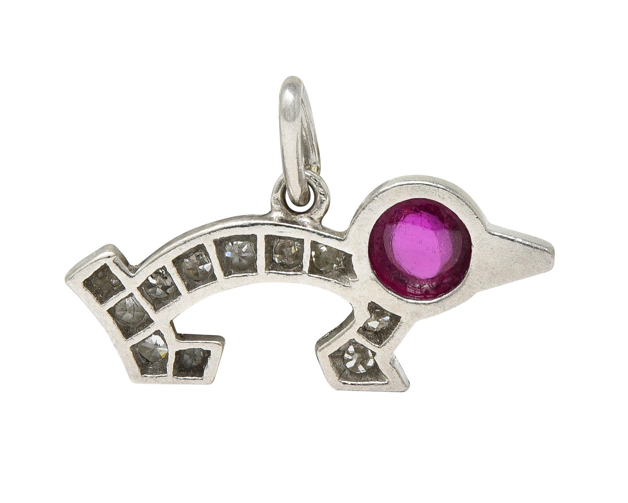 Art Deco 0.50 CTW Ruby Diamond Platinum Wiener Dog Vintage Charm