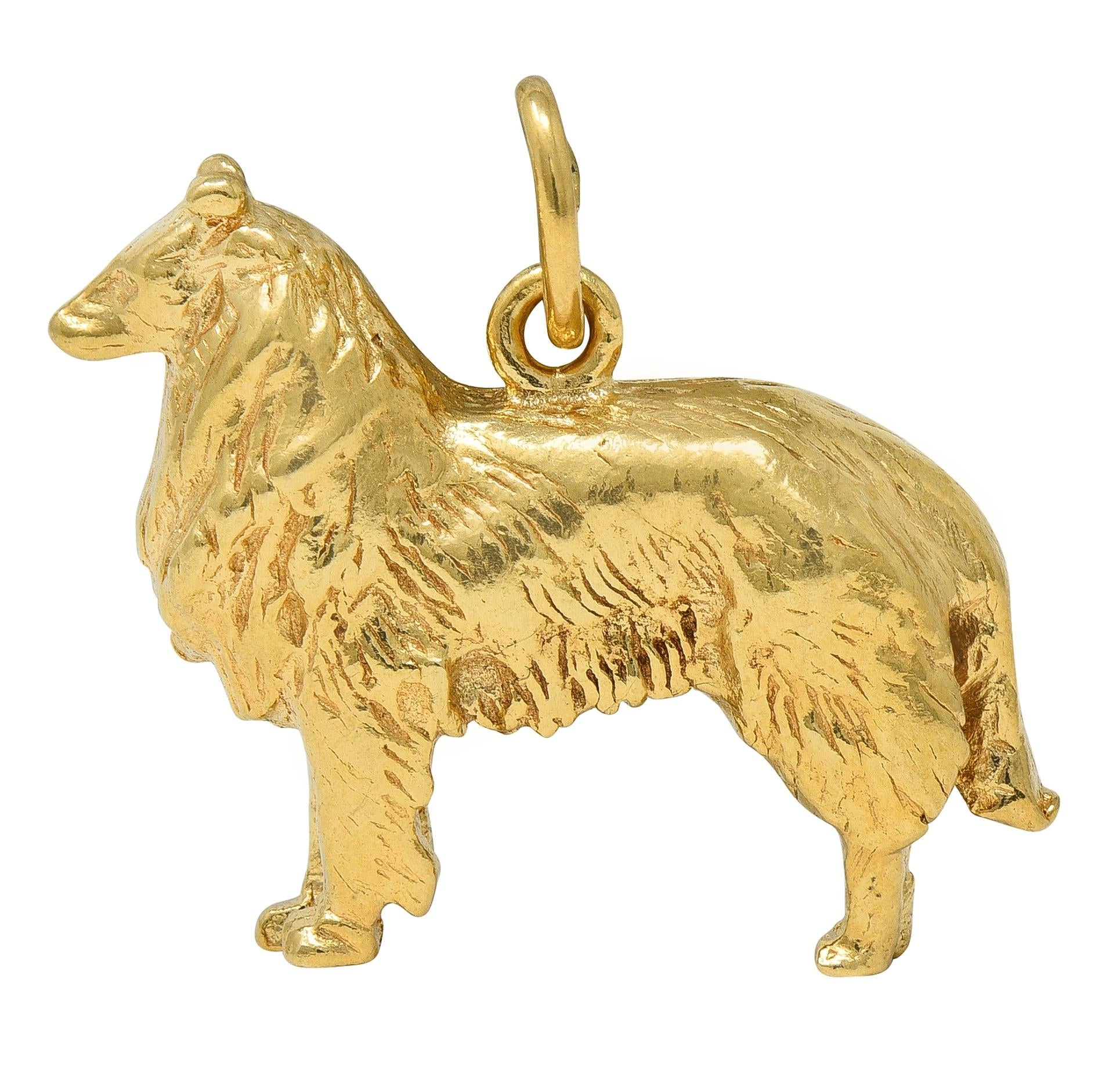 1960's 14 Karat Yellow Gold Vintage Collie Dog Pendant Charm