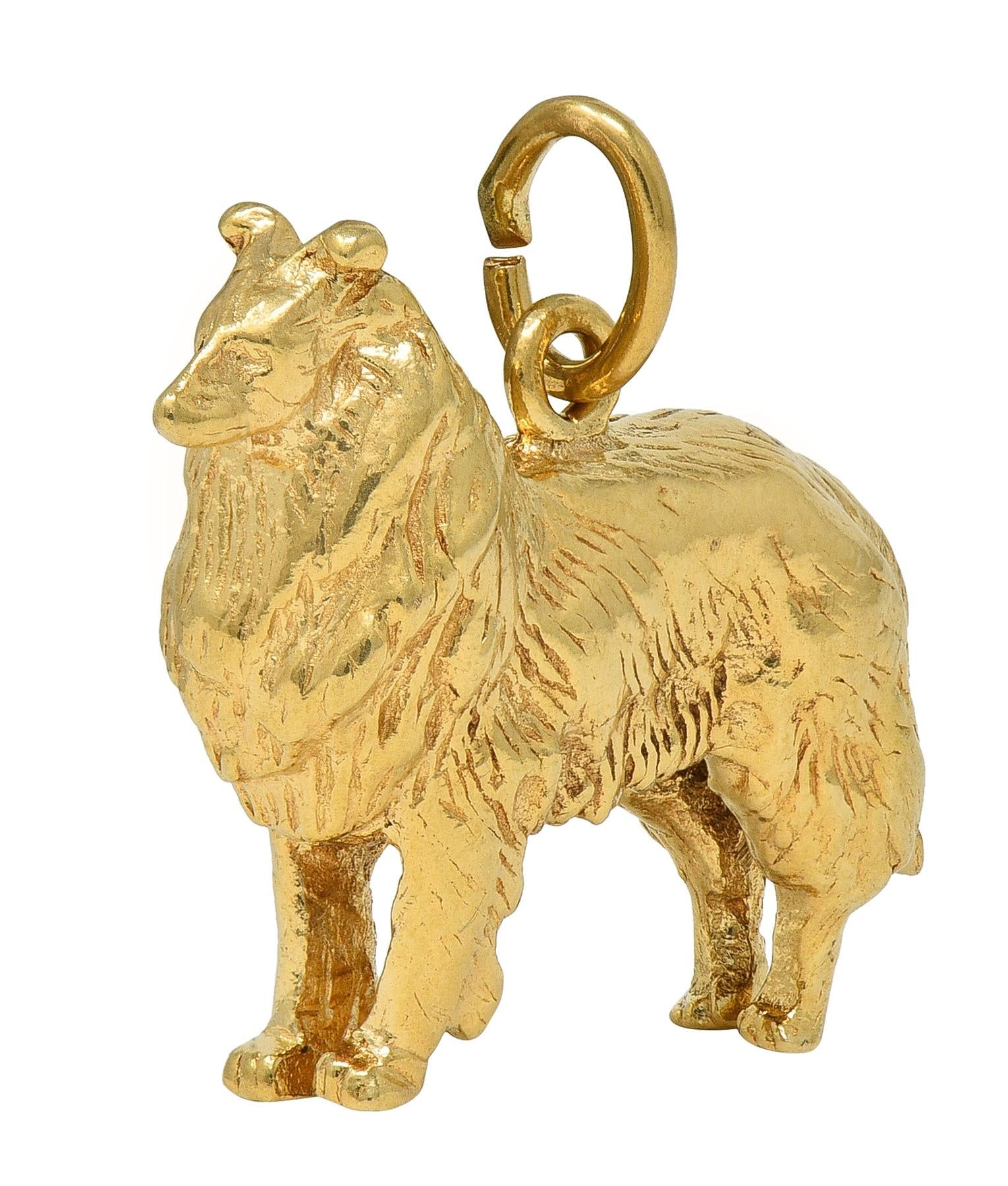 1960's 14 Karat Yellow Gold Vintage Collie Dog Pendant Charm
