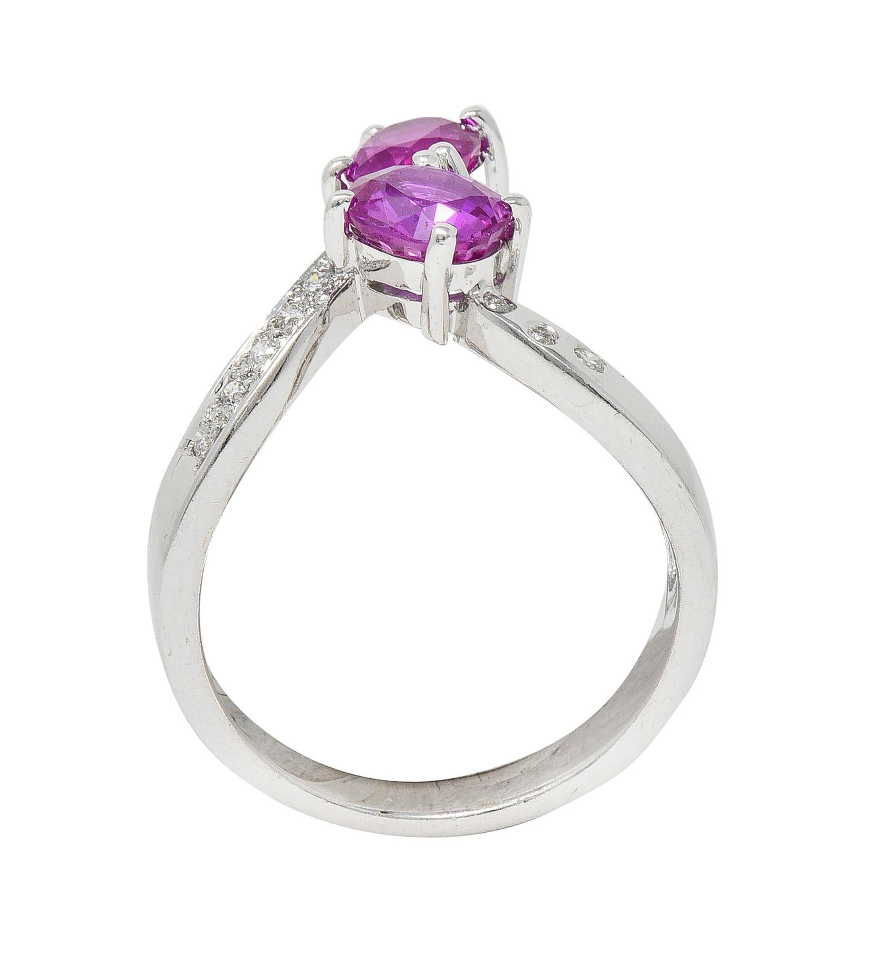 Contemporary 1.85 CTW Madagascar Pink Sapphire Diamond 18K Gold Bypass Ring GIA