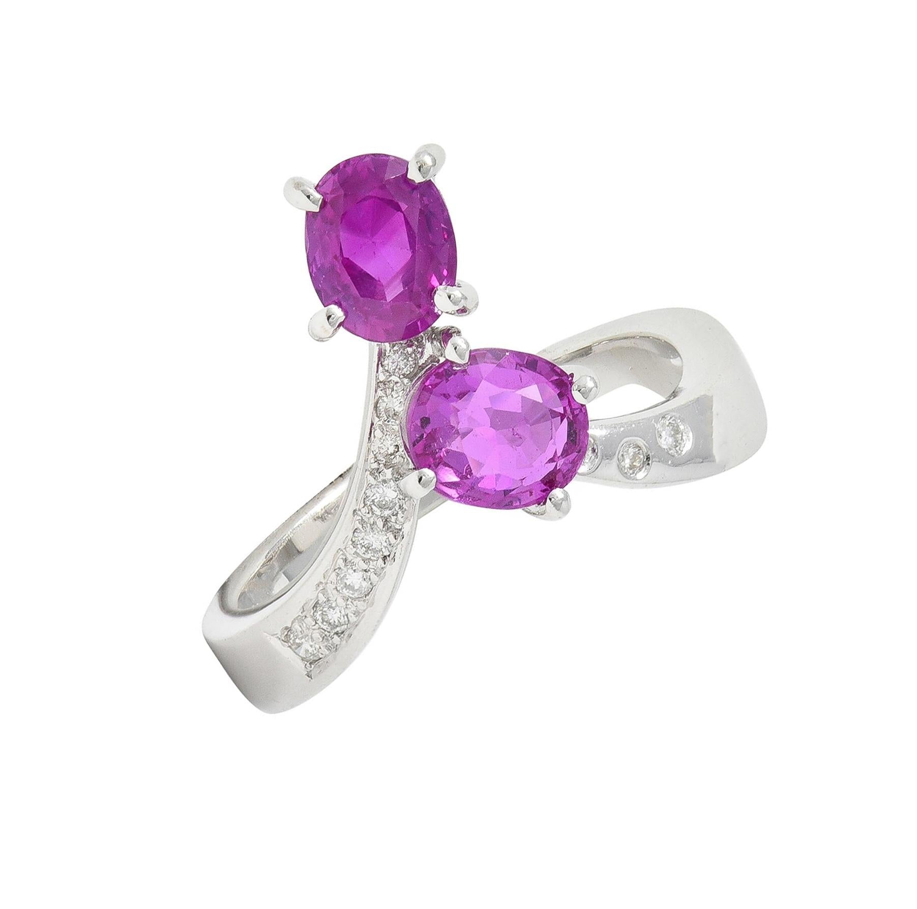 Contemporary 1.85 CTW Madagascar Pink Sapphire Diamond 18K Gold Bypass Ring GIA