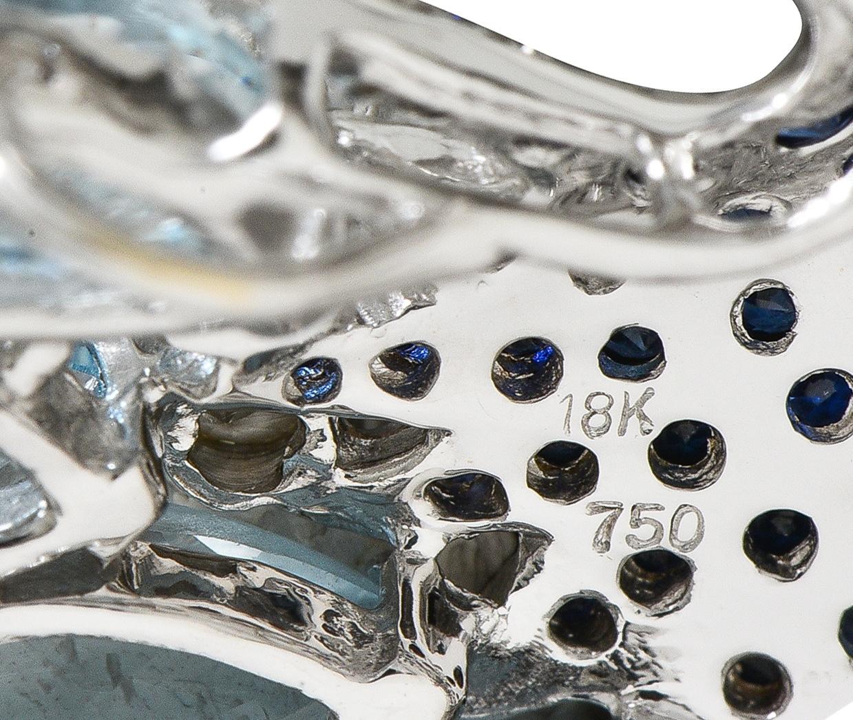 Contemporary 38.90 CTW Sapphire Aquamarine Diamond 18K White Gold Swan Brooch