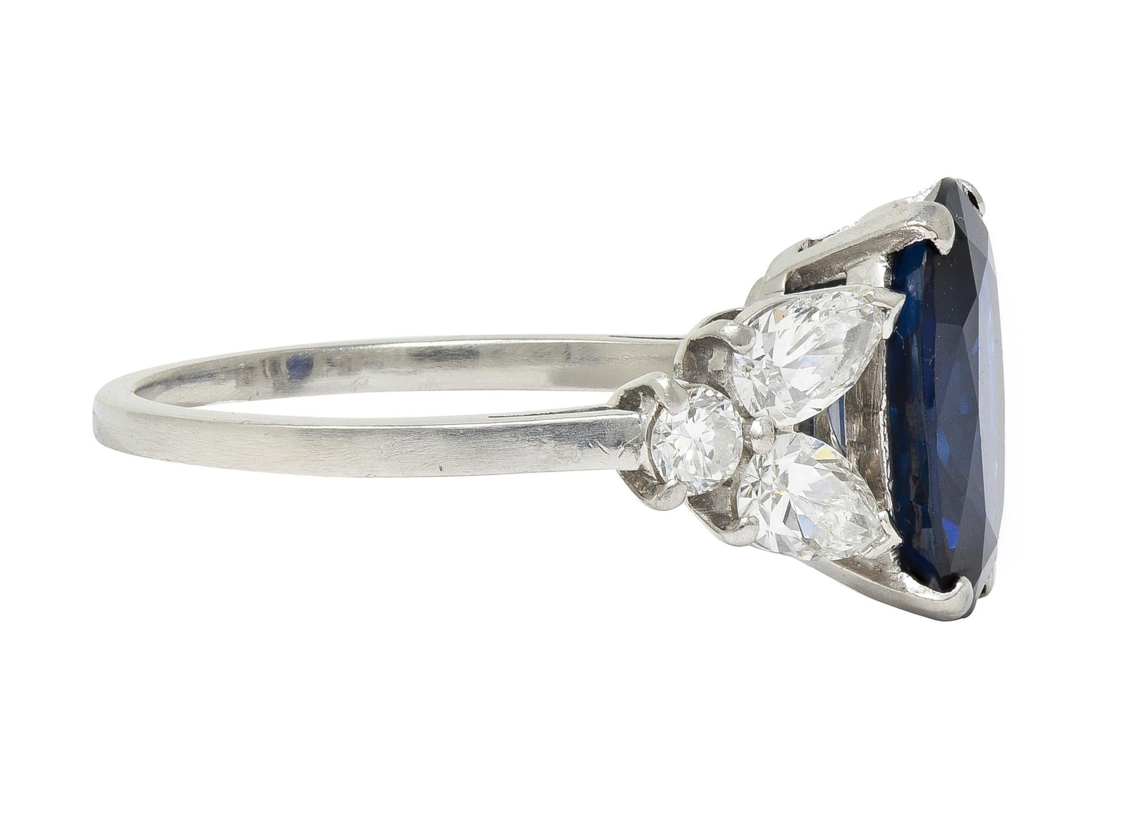 Mid-Century 5.60 CTW Sapphire Diamond Platinum Vintage Cluster Ring