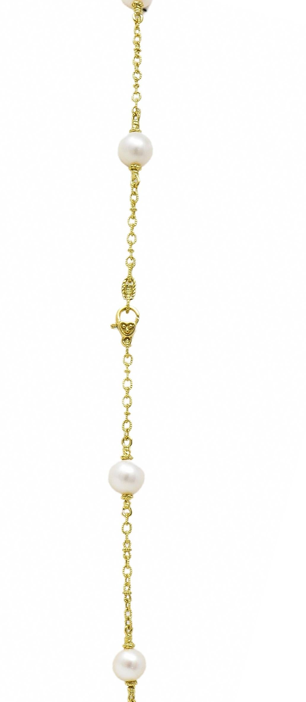 Judith Ripka 2000's Akoya Pearl Diamond 18 Karat Yellow Gold Station Necklace