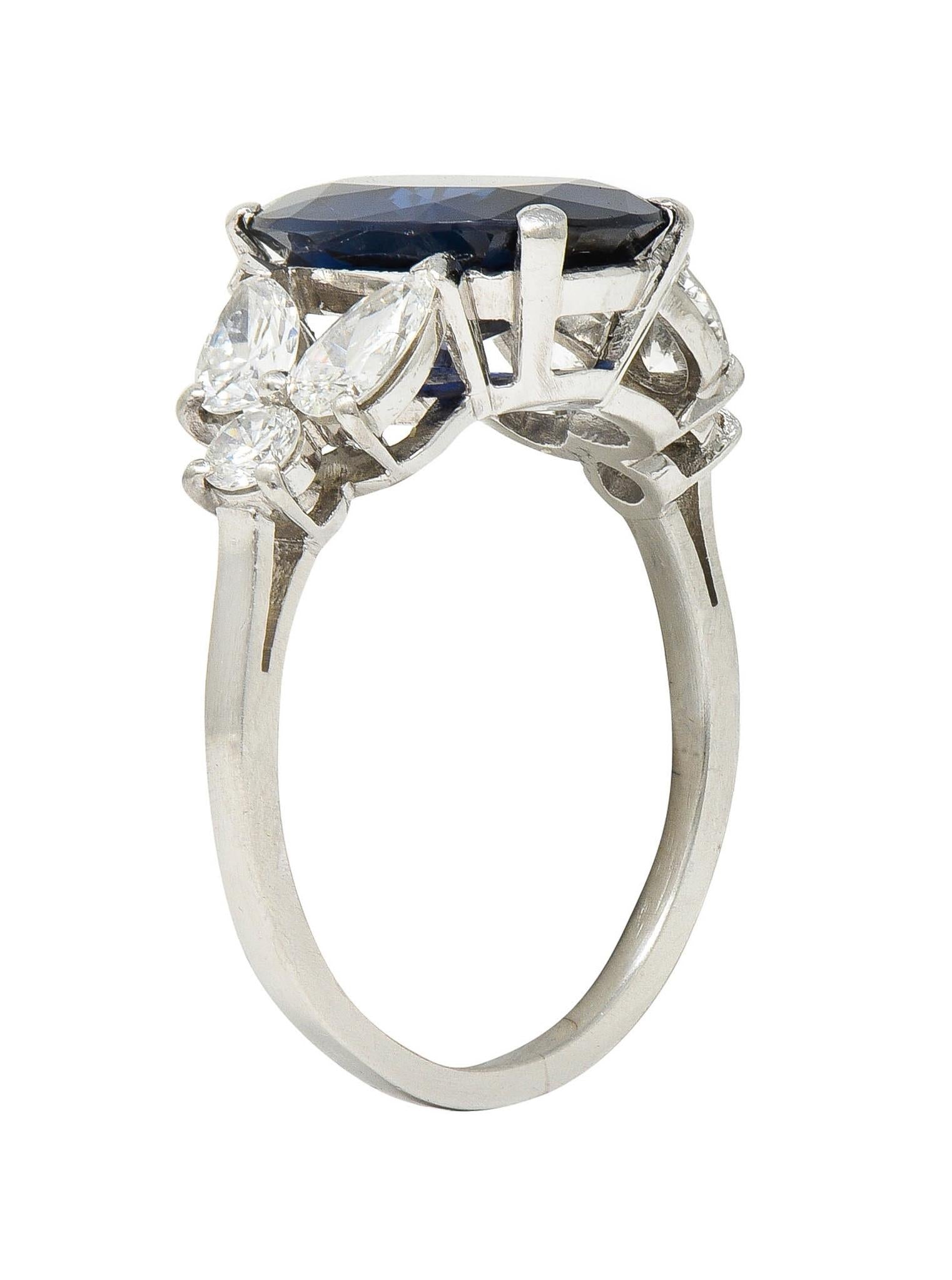 Mid-Century 5.60 CTW Sapphire Diamond Platinum Vintage Cluster Ring