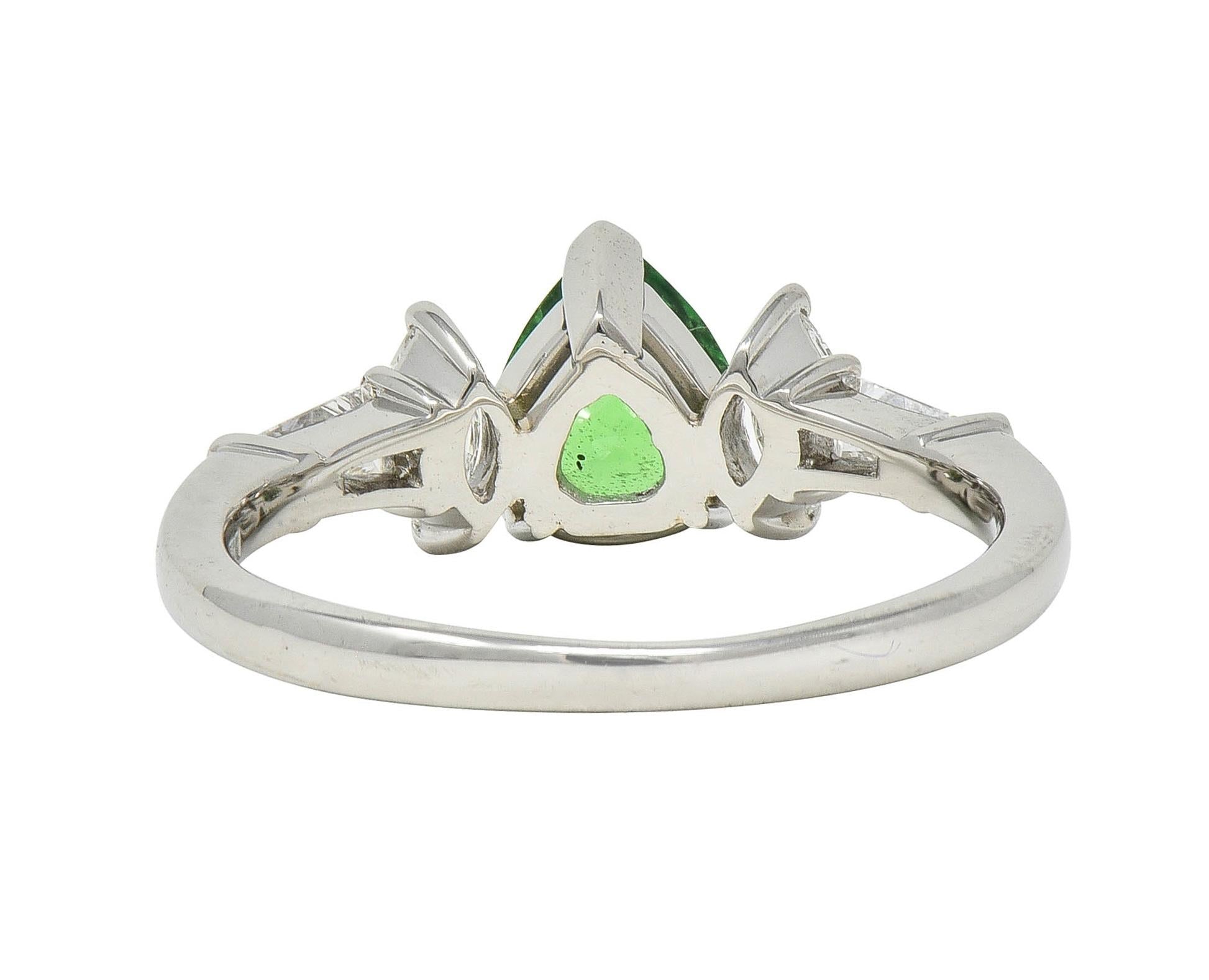 Contemporary 1.38 CTW Tsavorite Garnet Diamond Platinum Five Stone Ring