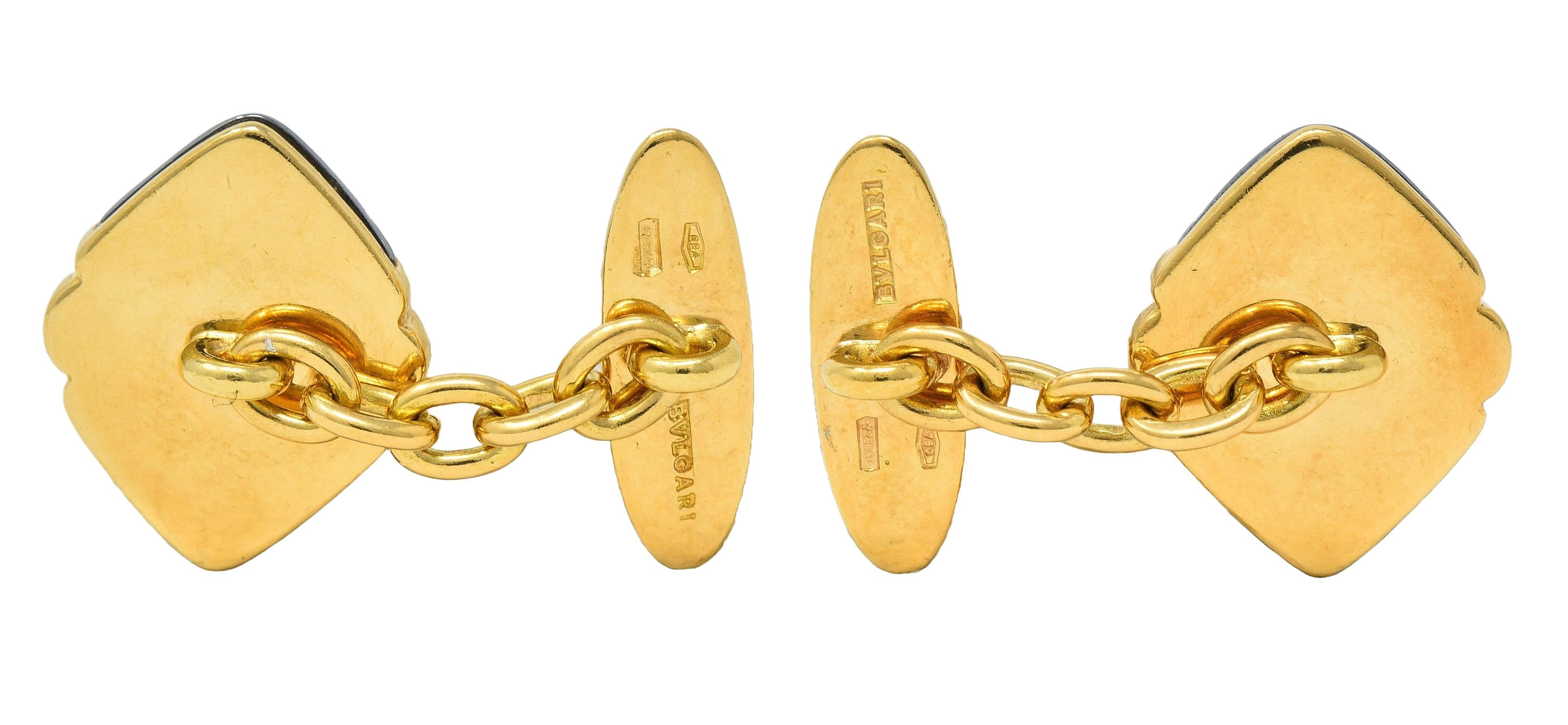 Bulgari 1990s Hematite 18 Karat Yellow Gold Vintage Doppio Cuore Cufflinks