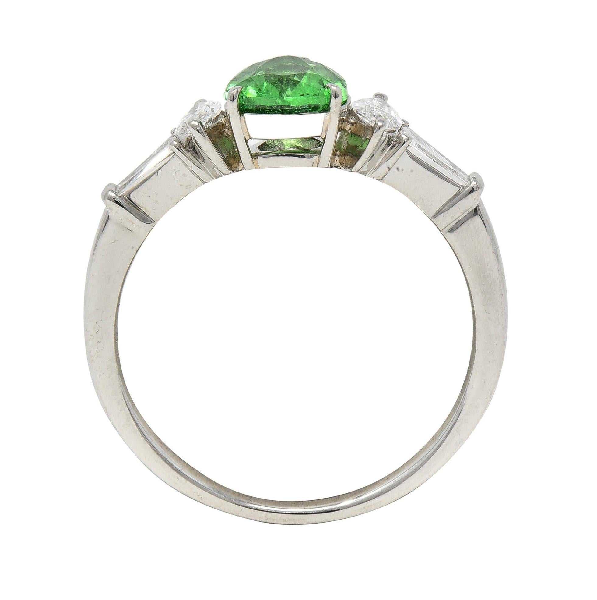 Contemporary 1.38 CTW Tsavorite Garnet Diamond Platinum Five Stone Ring