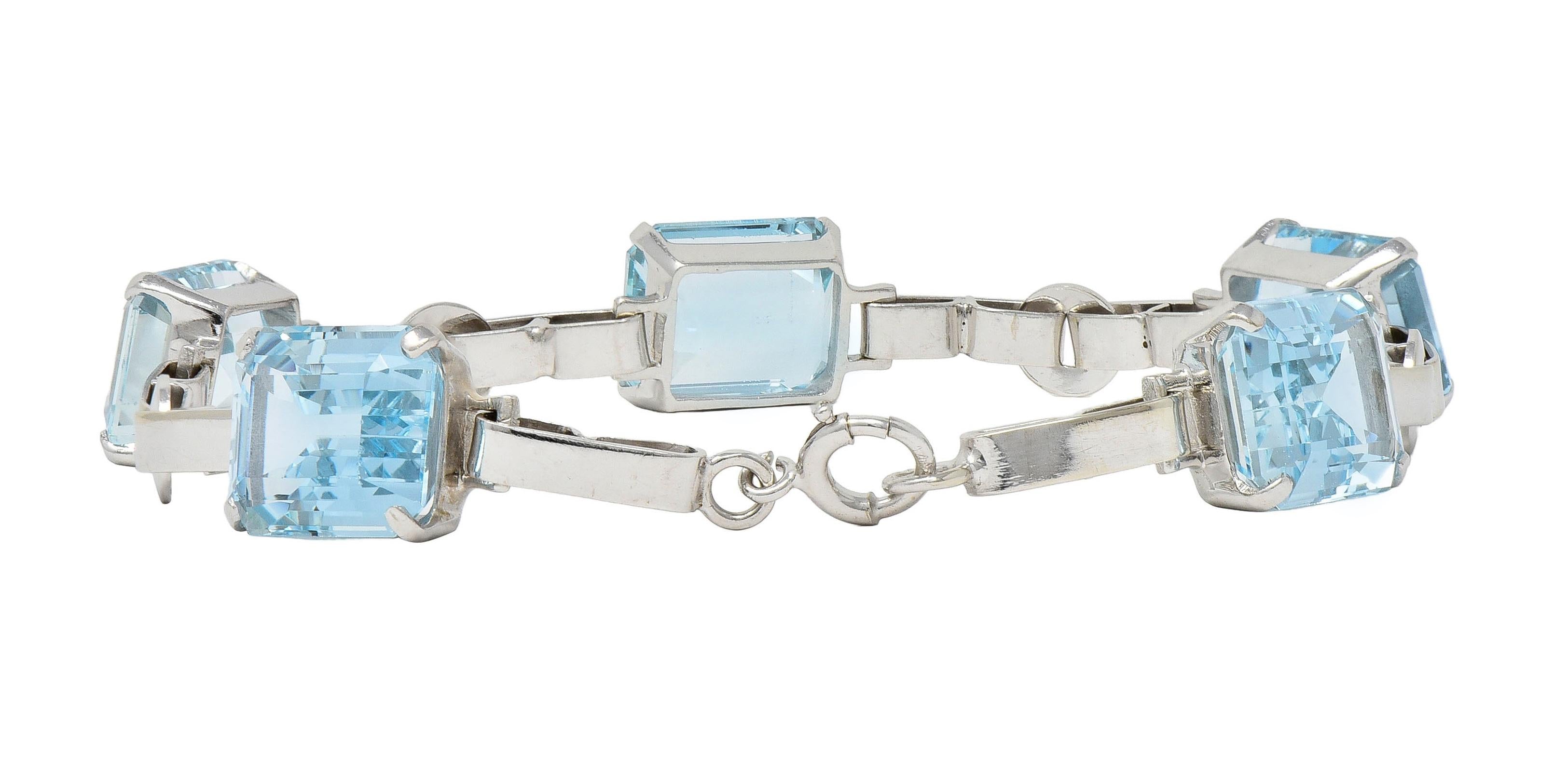 Mid-Century 27.50 CTW Aquamarine 14 Karat White Gold Vintage Link Bracelet