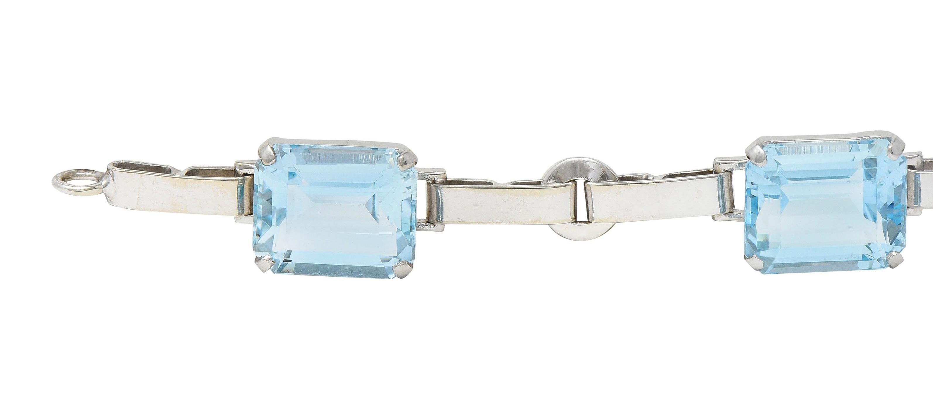 Mid-Century 27.50 CTW Aquamarine 14 Karat White Gold Vintage Link Bracelet