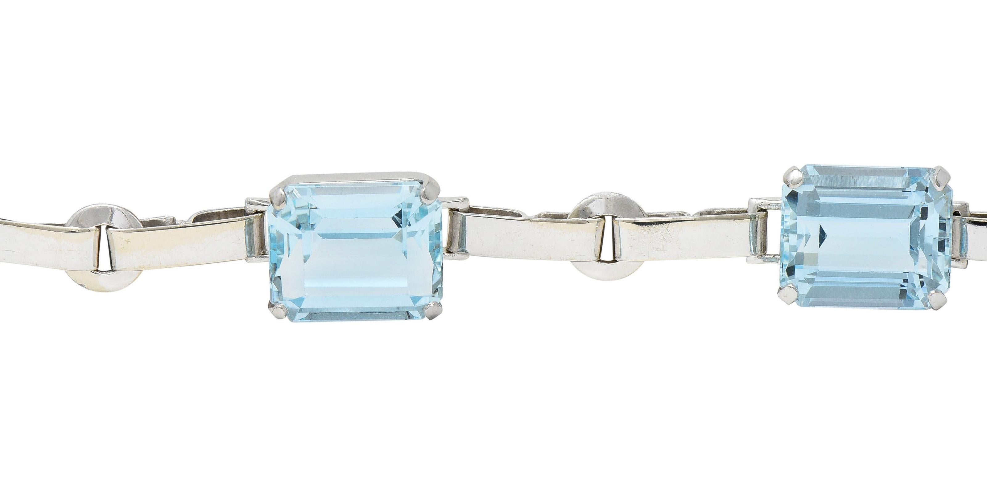 Mid-Century 27.50 CTW Aquamarine 14 Karat White Gold Vintage Link Bracelet