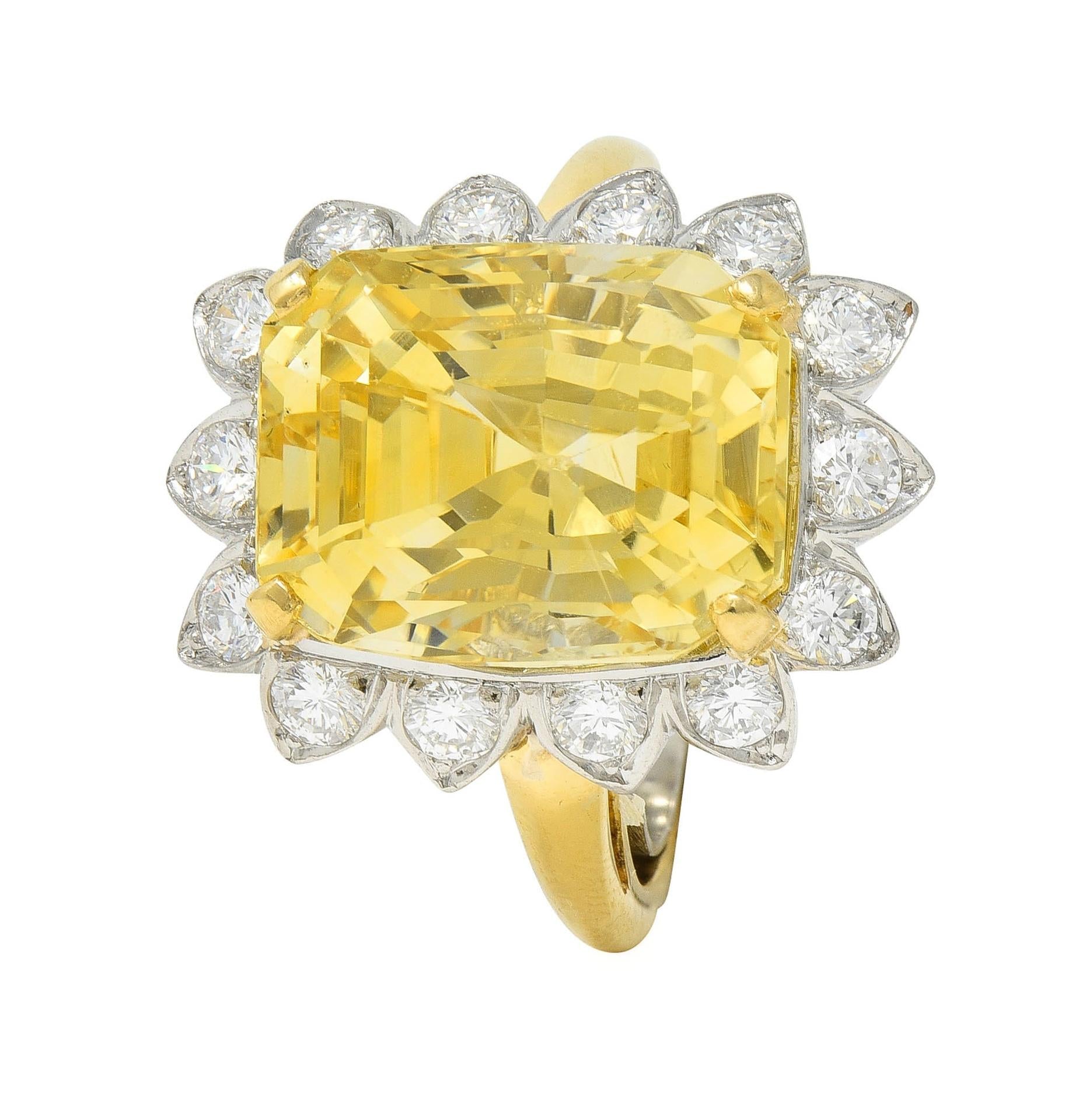 McTeigue & Co. Mid-Century 17.73 CTW No Heat Yellow Ceylon Sapphire Diamond Ring