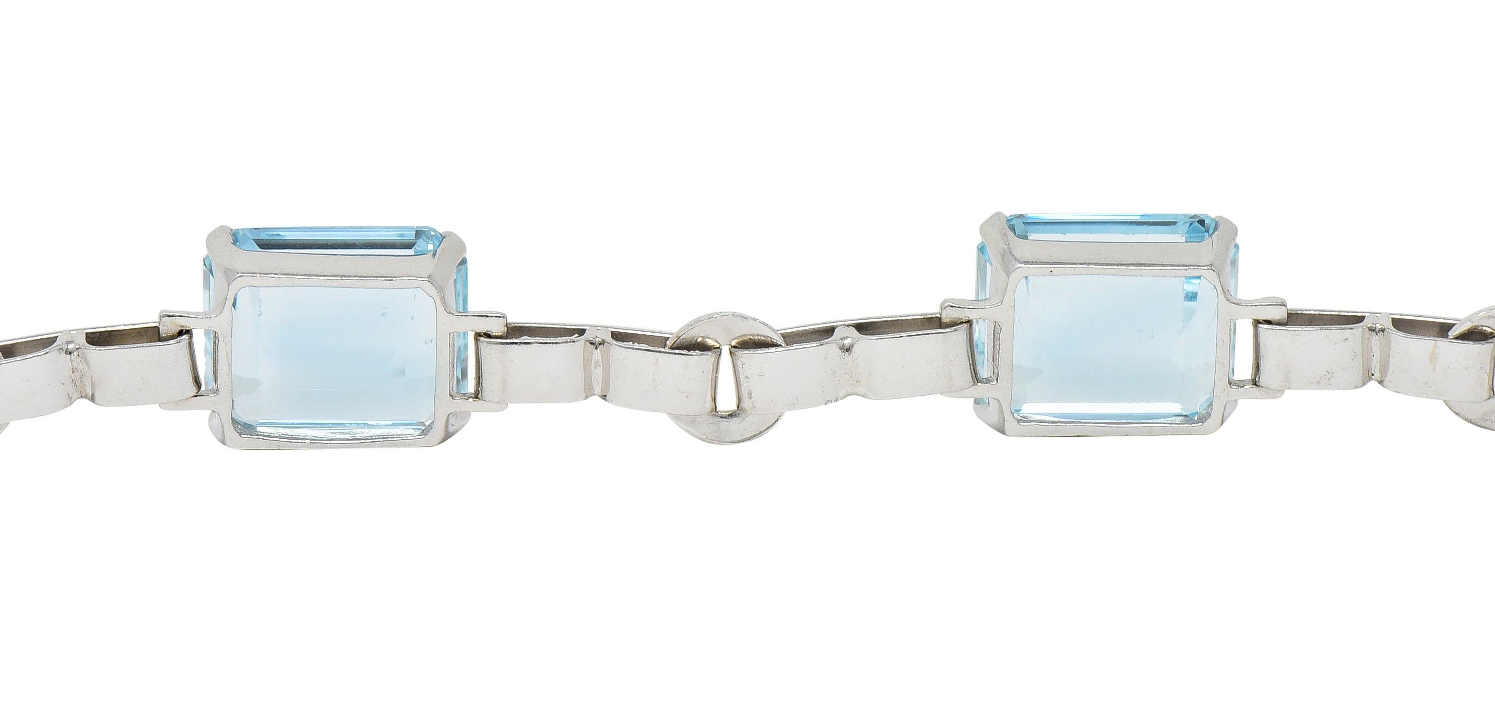 Mid-Century 27.50 CTW Aquamarine 14 Karat White Gold Vintage Link Bracelet