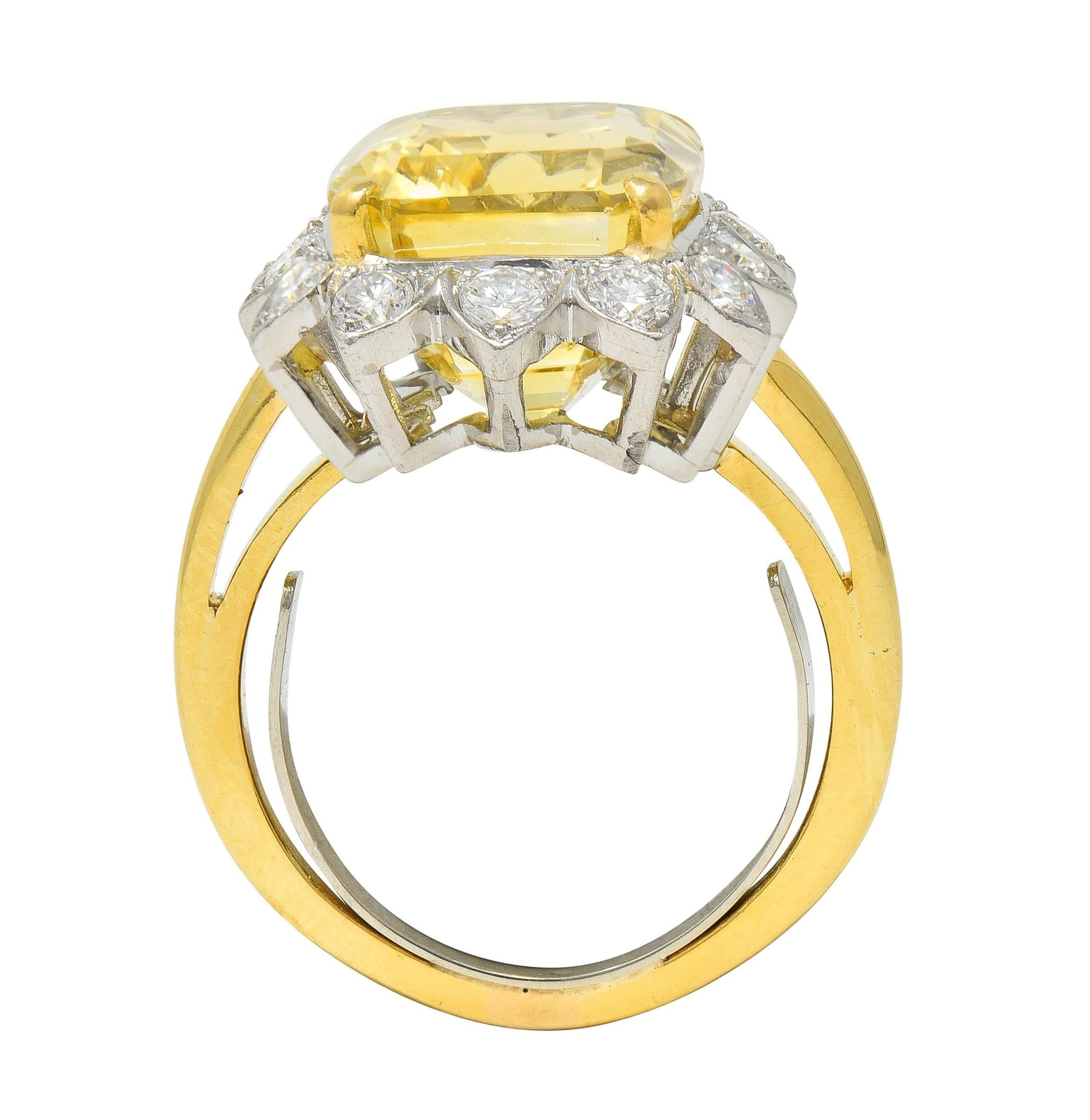 McTeigue & Co. Mid-Century 17.73 CTW No Heat Yellow Ceylon Sapphire Diamond Ring