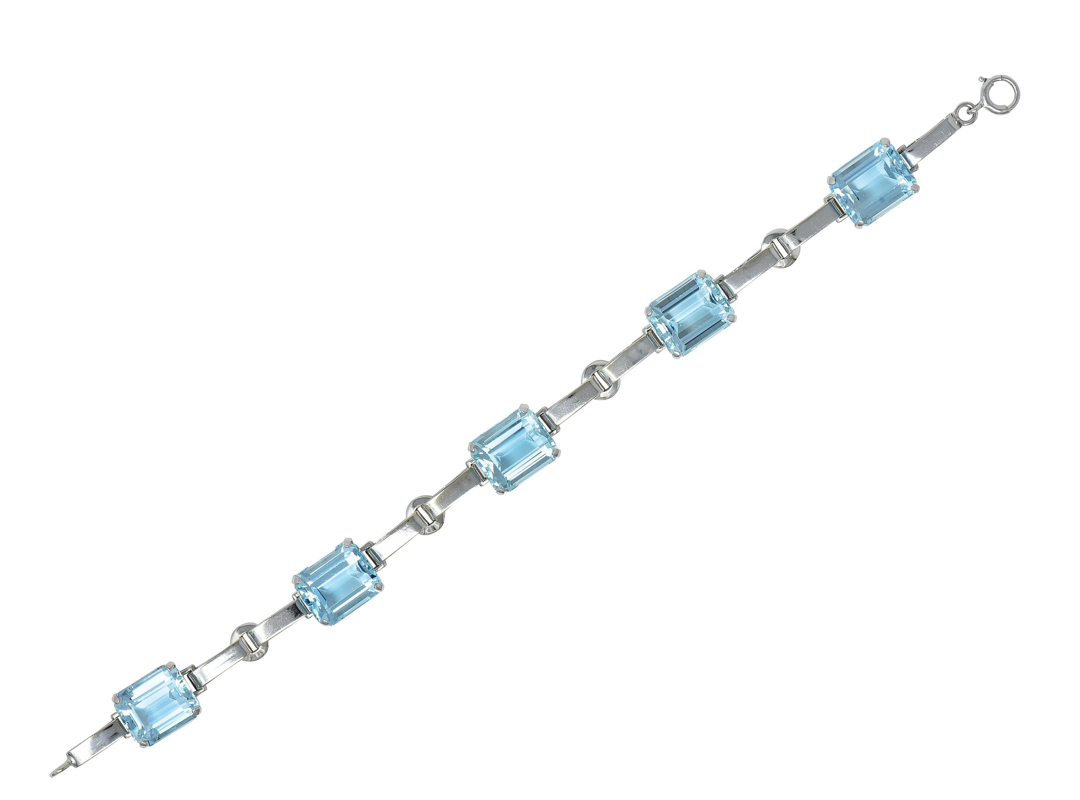 Mid-Century 27.50 CTW Aquamarine 14 Karat White Gold Vintage Link Bracelet