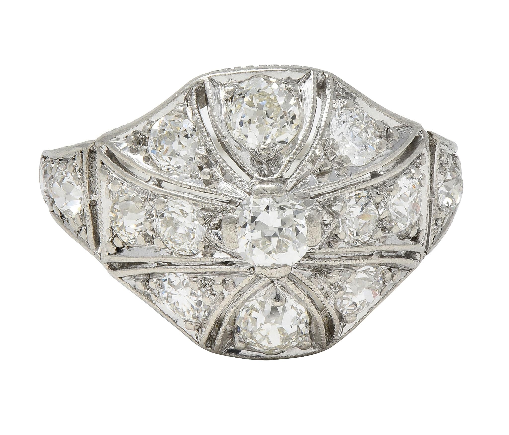 Art Deco Lambert Brothers European Diamond Platinum Vintage Bombé Dinner Ring